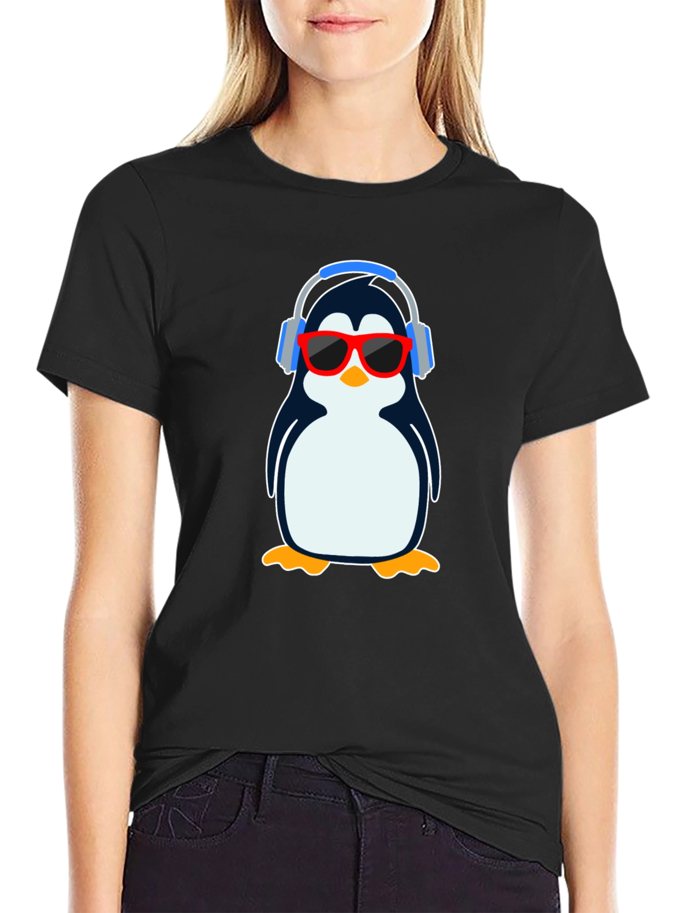 Cool Penguin Graphic T-Shirt - Black