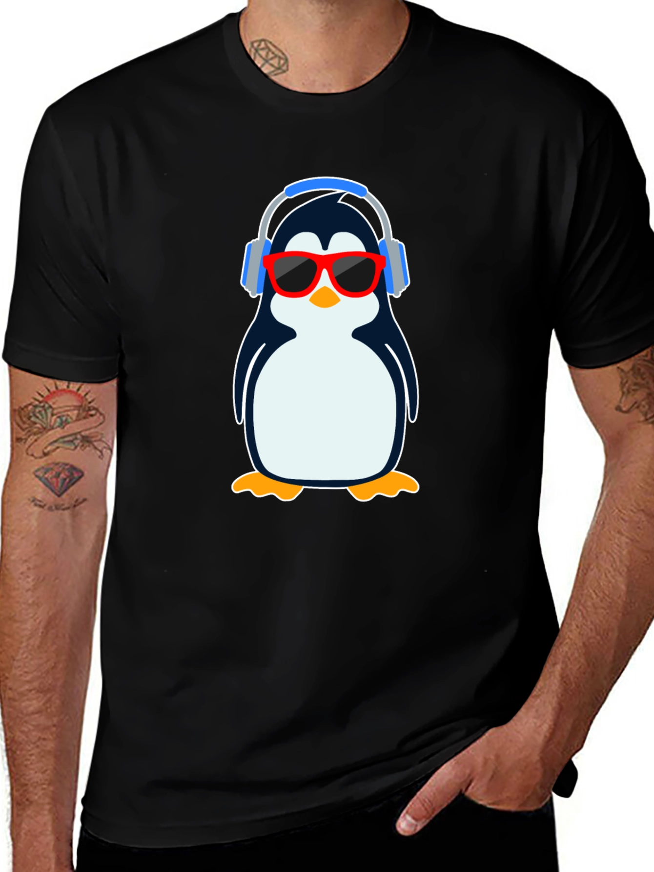 Cool Penguin Graphic T-Shirt - Black