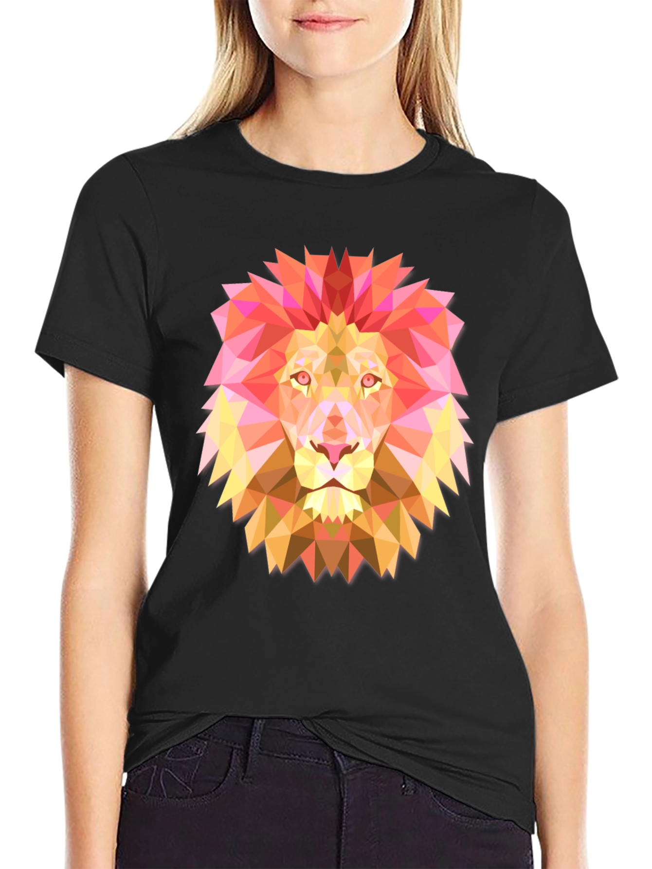 Geometric Lion Graphic Tee - Modern Black T-Shirt
