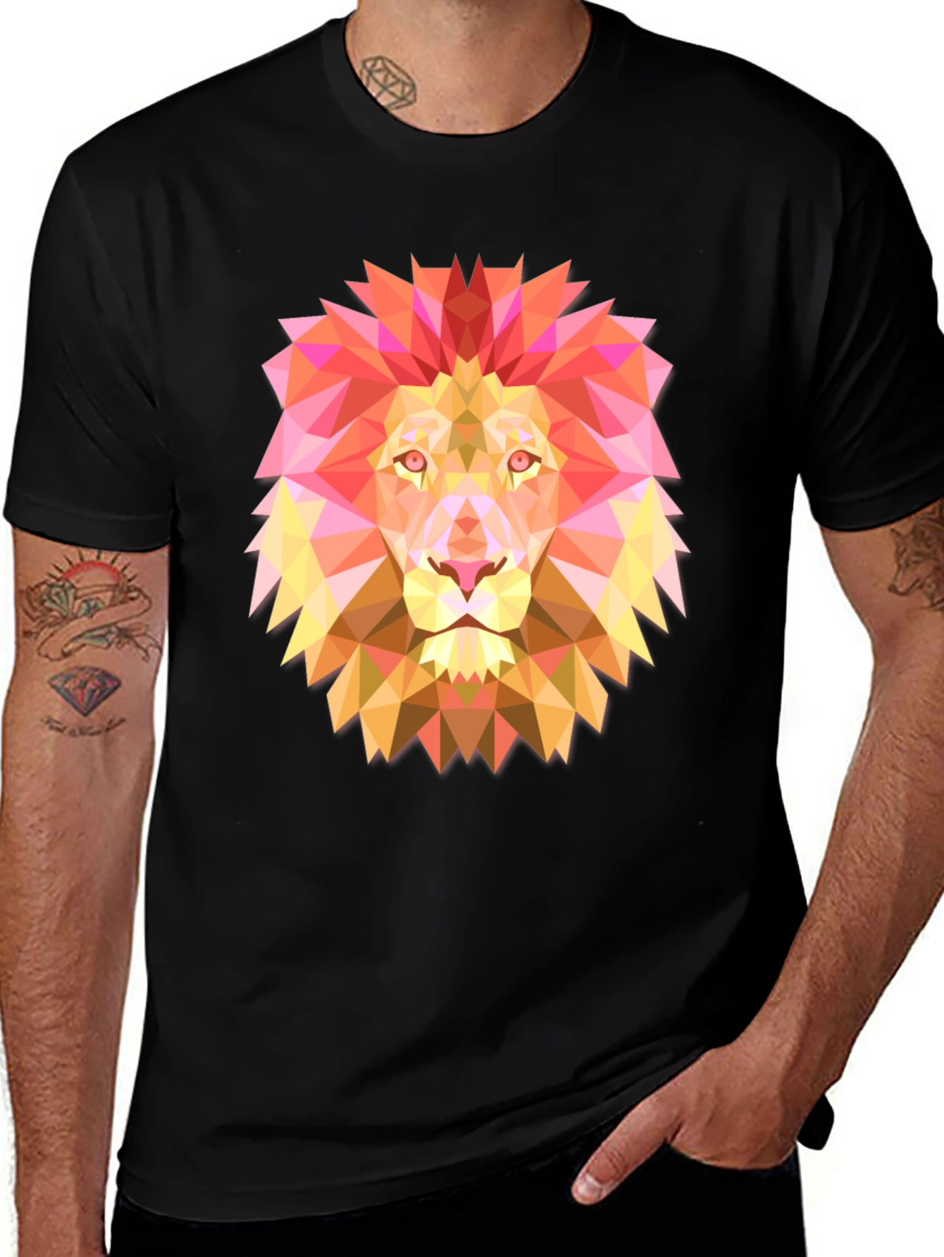 Geometric Lion Graphic Tee - Modern Black T-Shirt