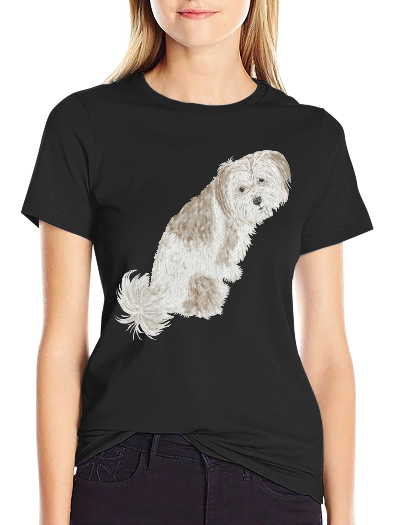 Cute Dog Graphic Tee - Black Cotton Shirt