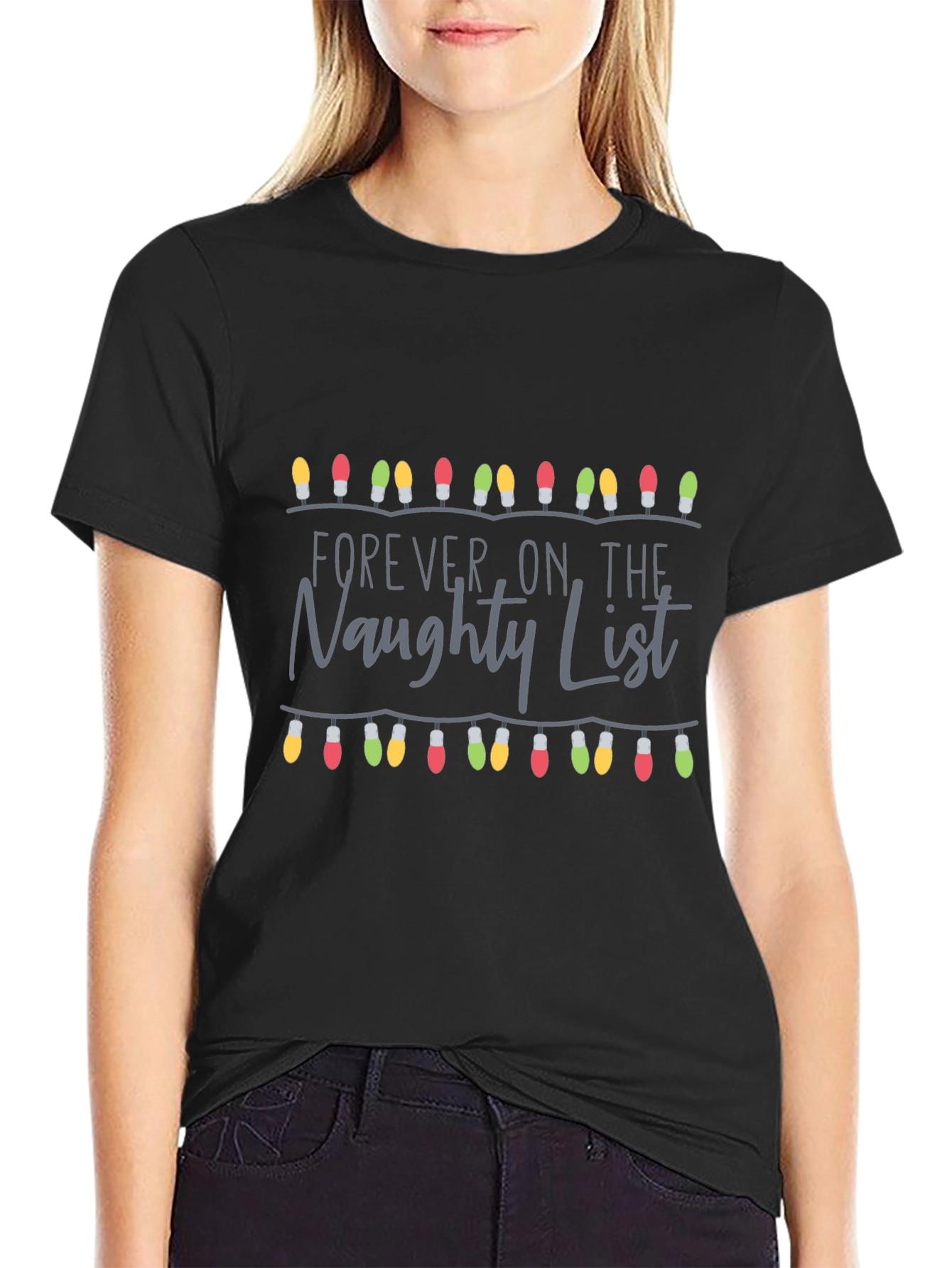 Naughty List Christmas Lights Graphic Tee