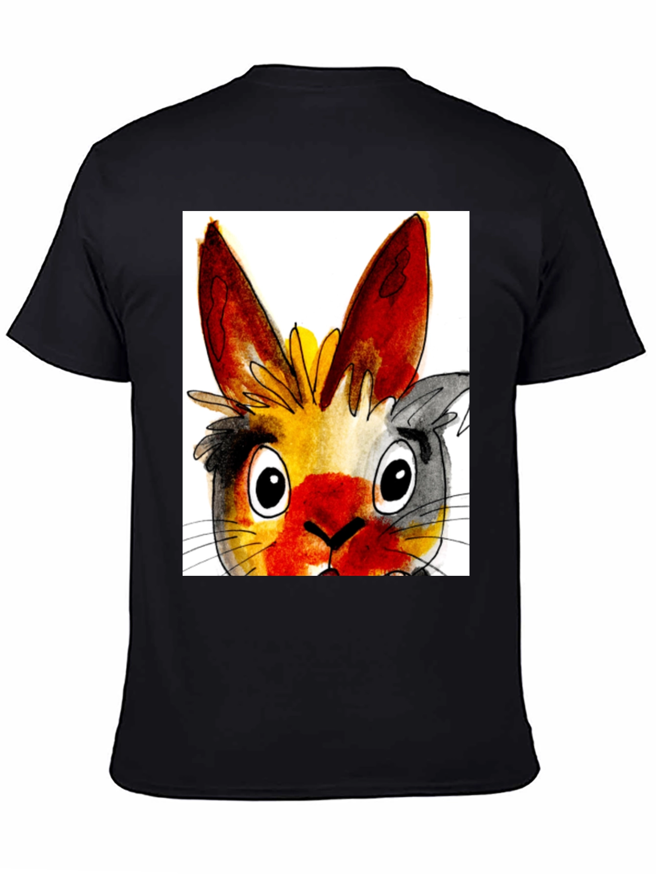 Whimsical Rabbit Graphic Tee - Black Cotton T-Shirt