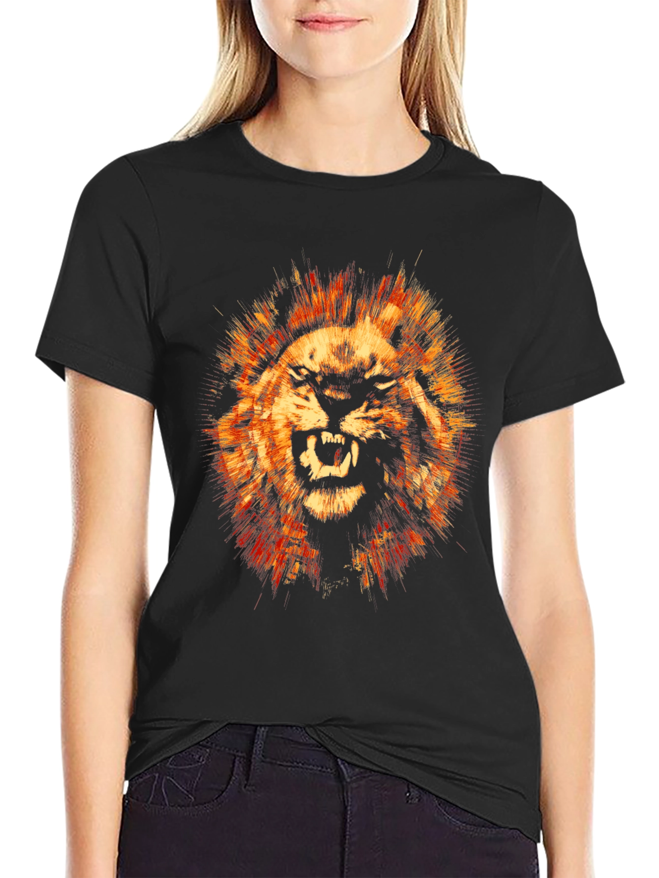 Fierce Lion Graphic Print Black T-Shirt