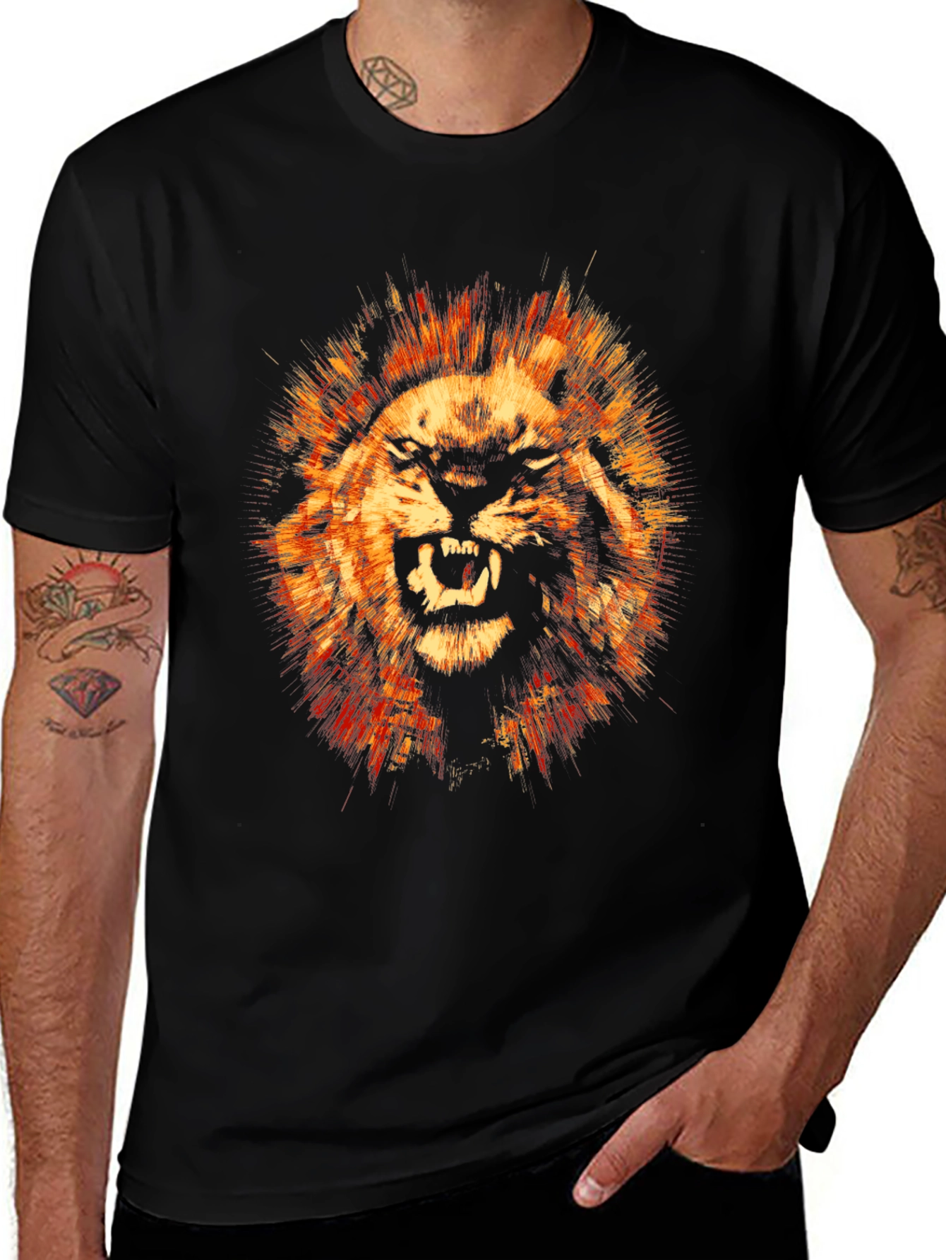 Fierce Lion Graphic Print Black T-Shirt