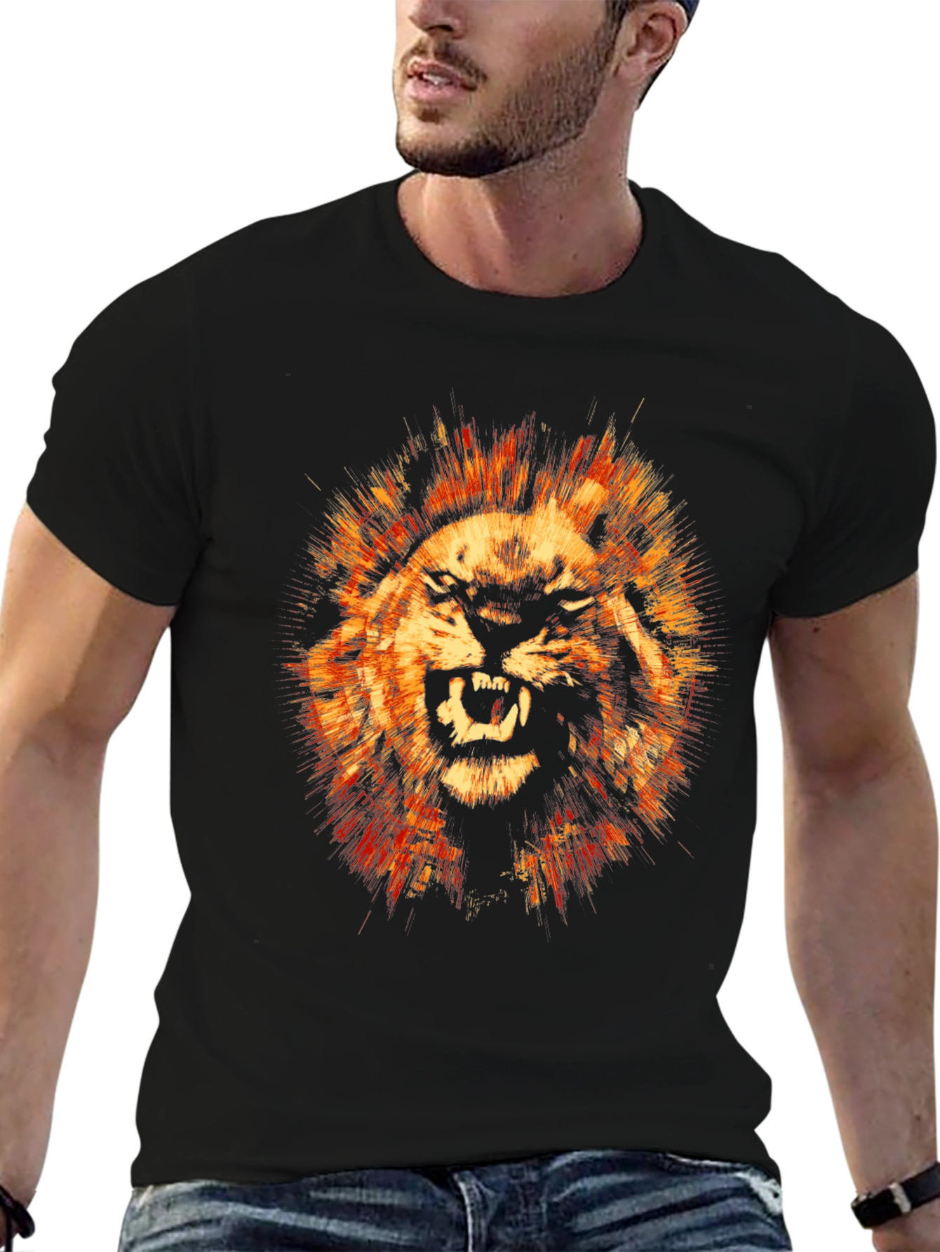 Fierce Lion Graphic Print Black T-Shirt
