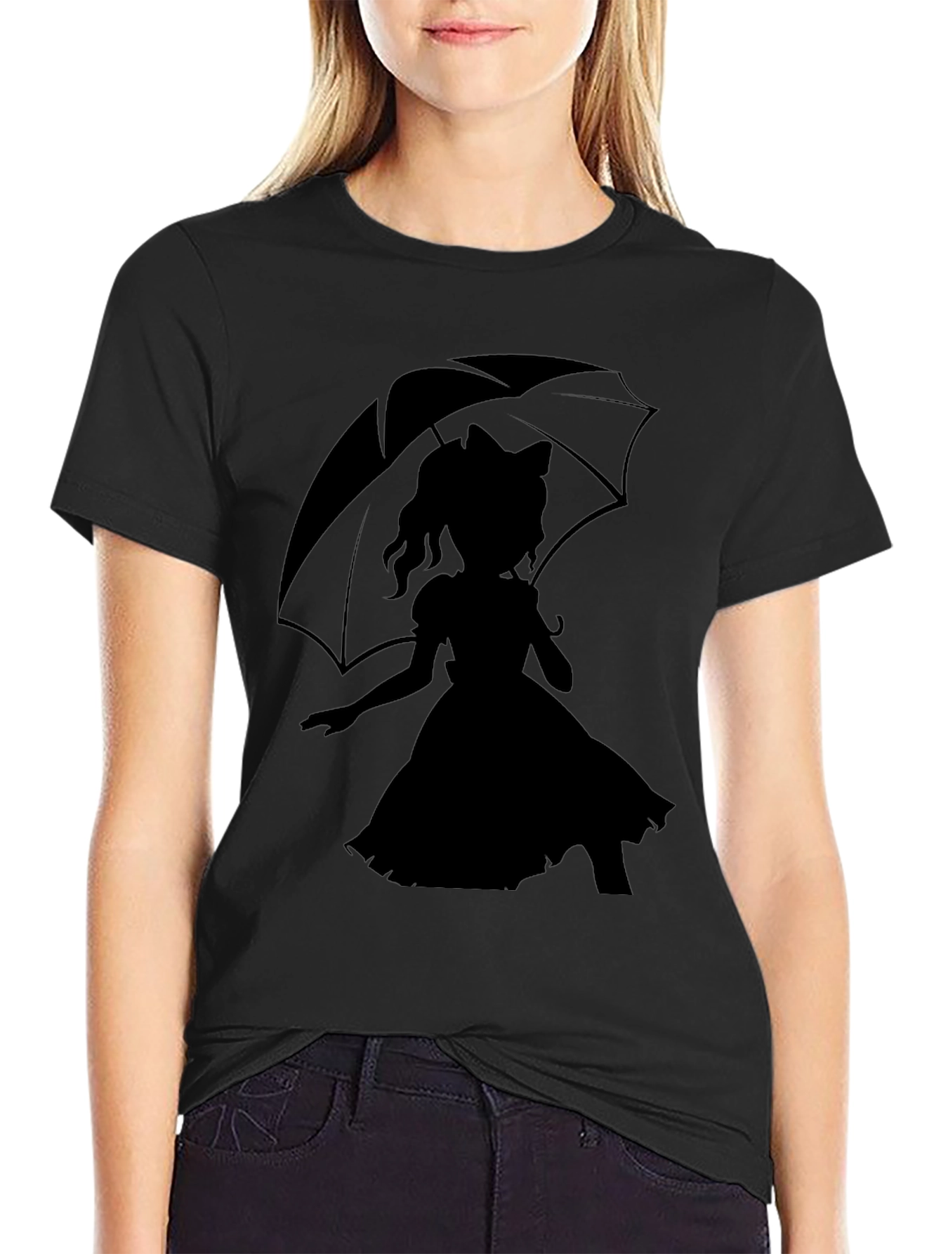 Whimsical Silhouette Tee - Girl with Umbrella Design