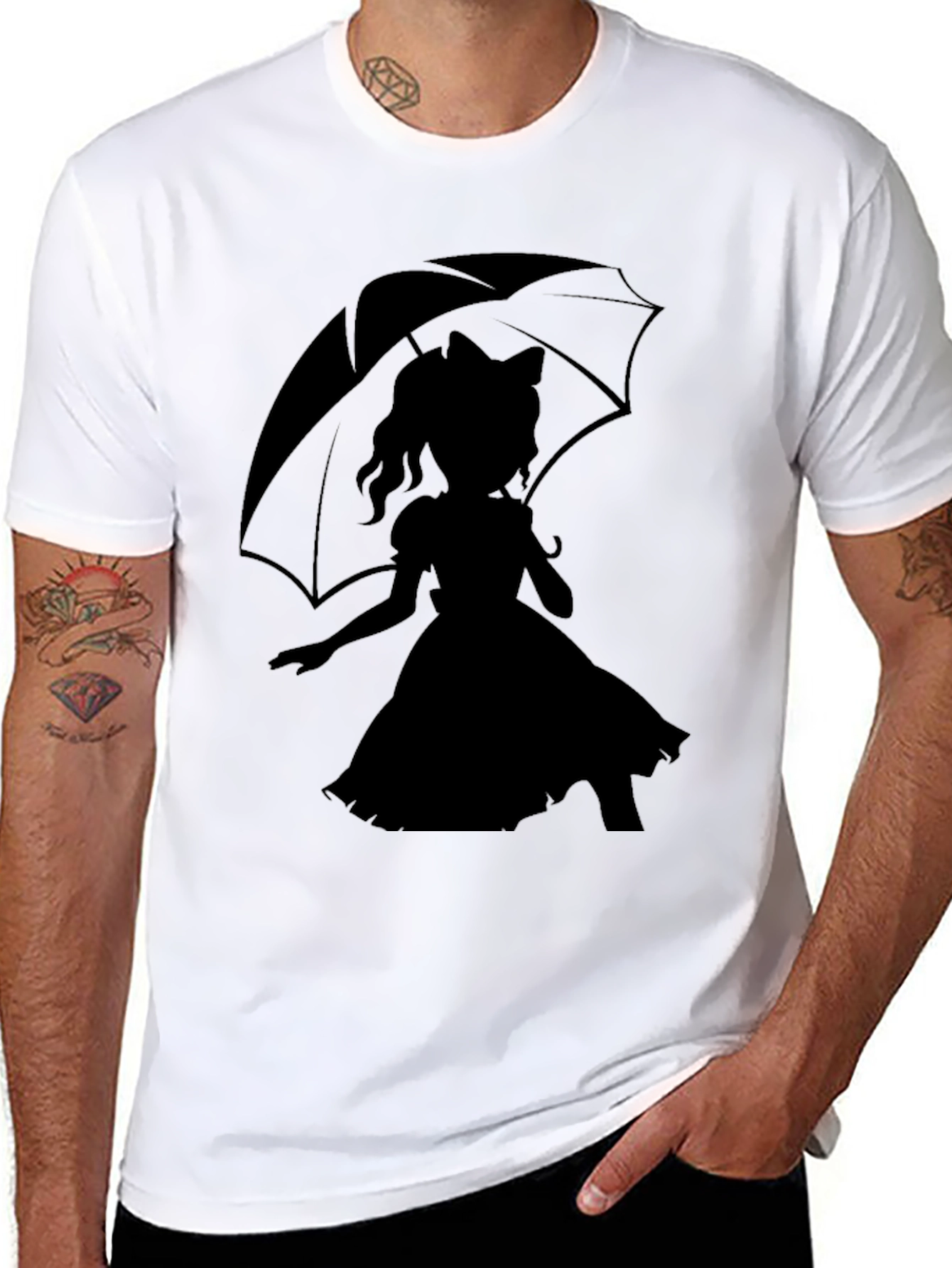 Whimsical Silhouette Tee - Girl with Umbrella Design
