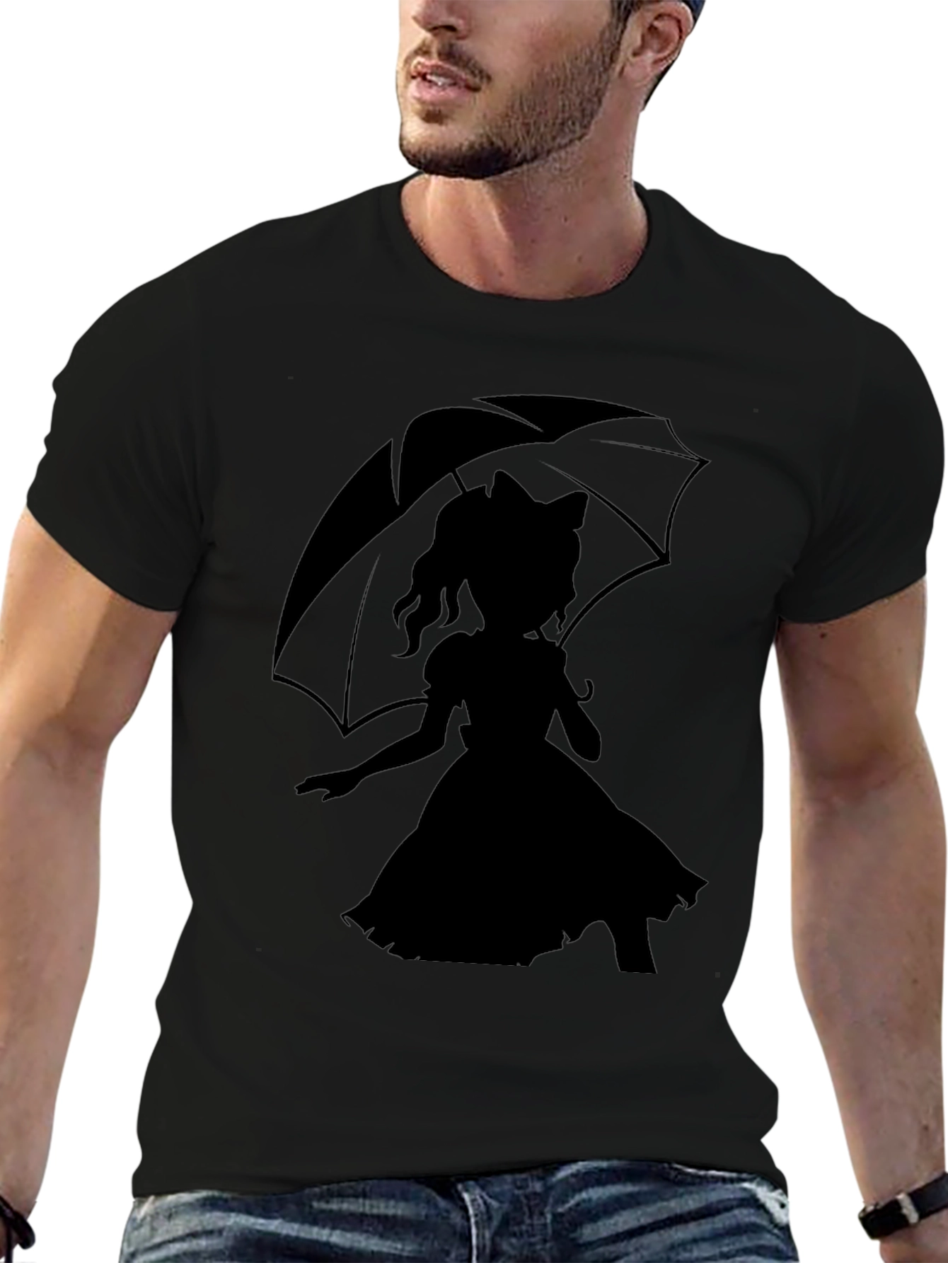 Whimsical Silhouette Tee - Girl with Umbrella Design