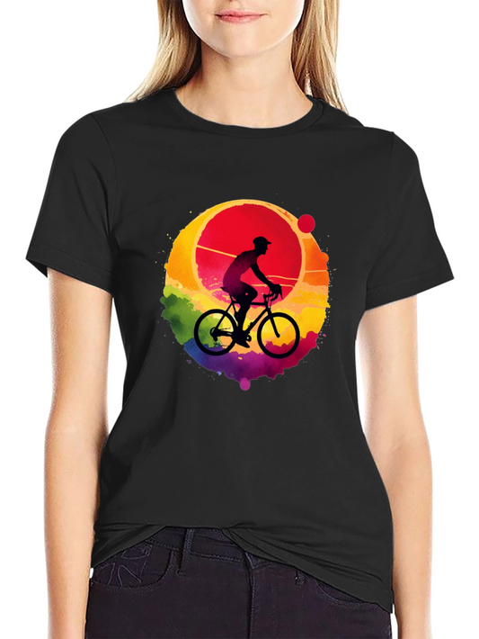 Watercolor Cyclist Graphic Tee - Black