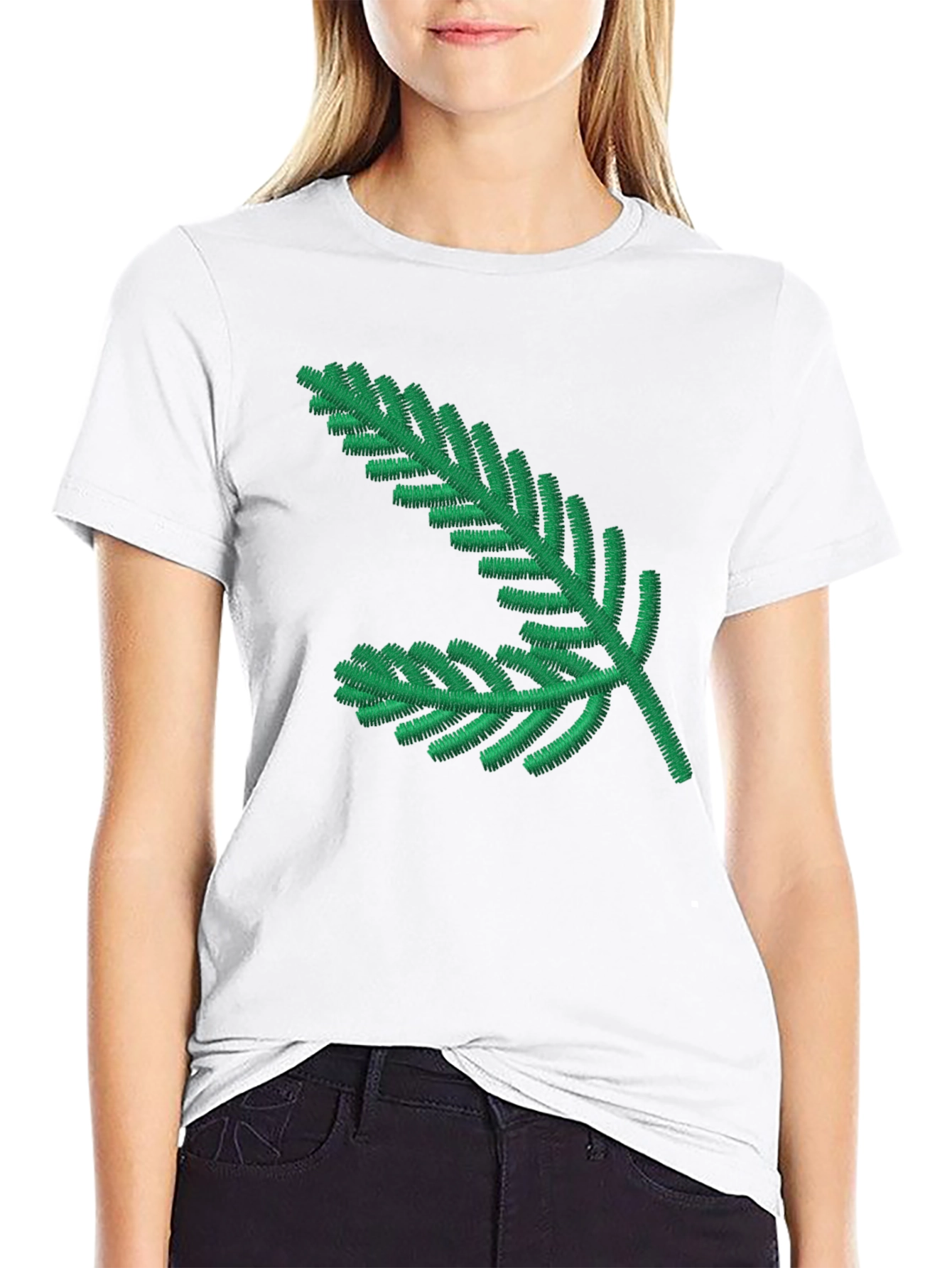 Green Pine Branch Black T-Shirt