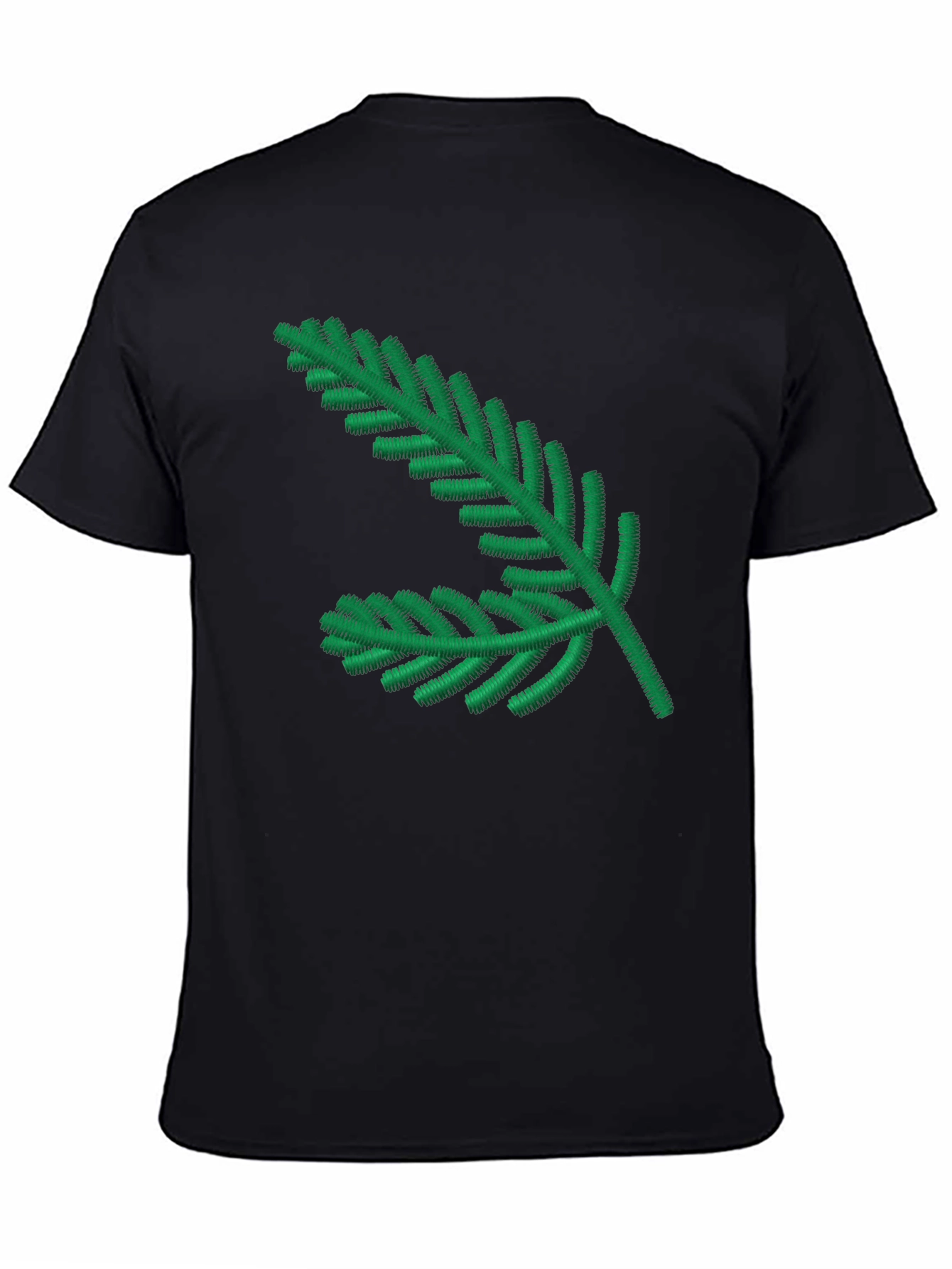 Green Pine Branch Black T-Shirt
