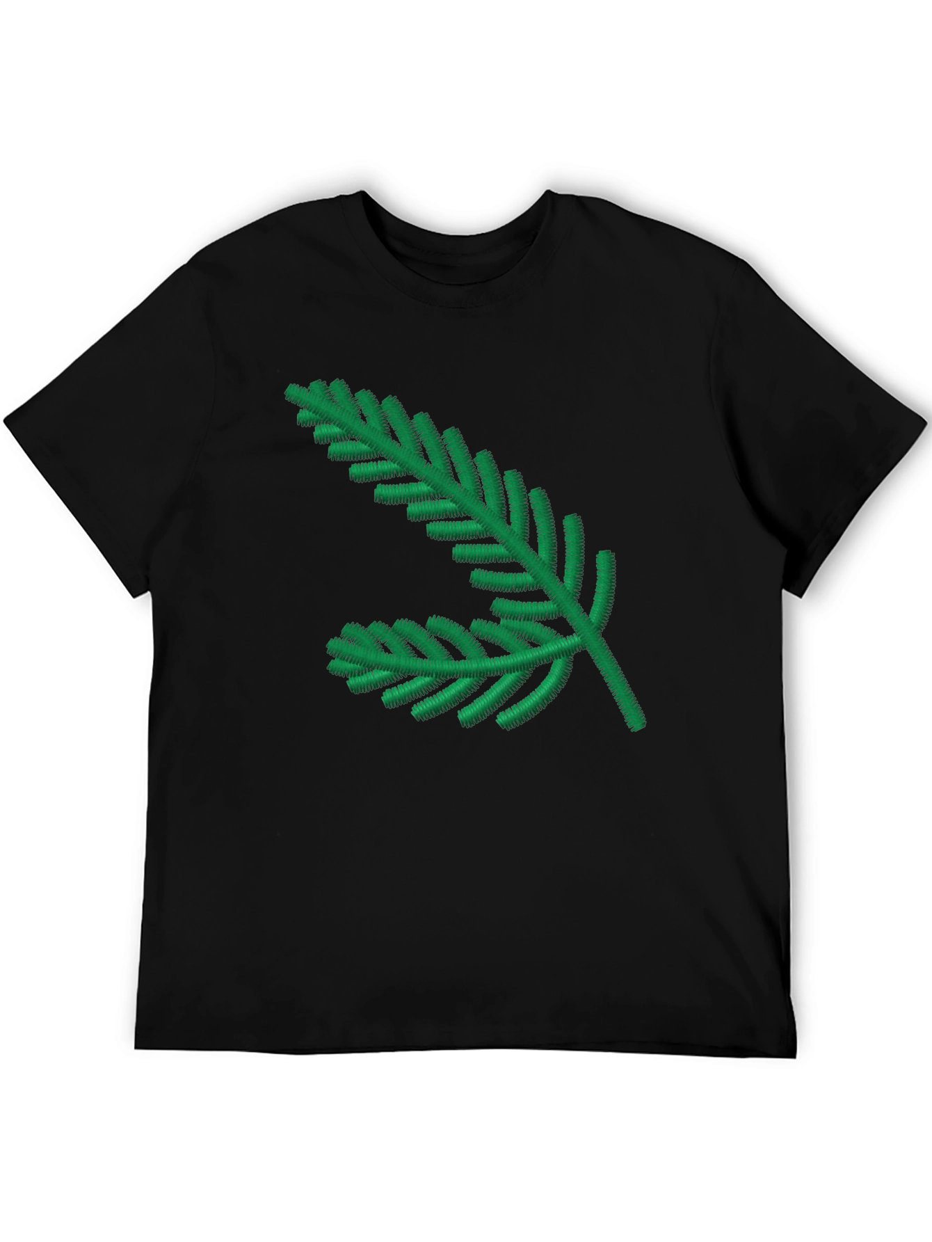 Green Pine Branch Black T-Shirt