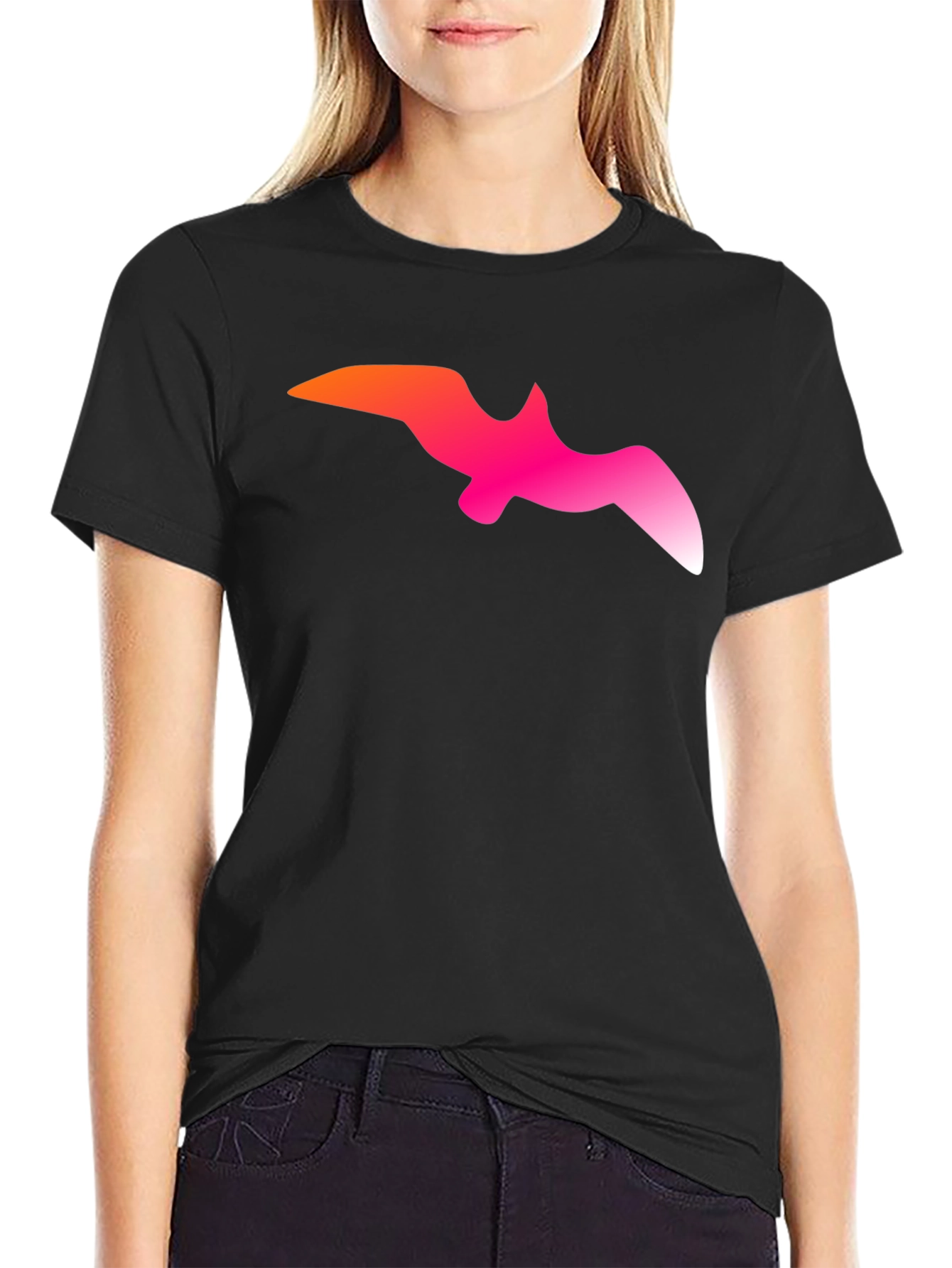 Gradient Bird Graphic Black T-Shirt