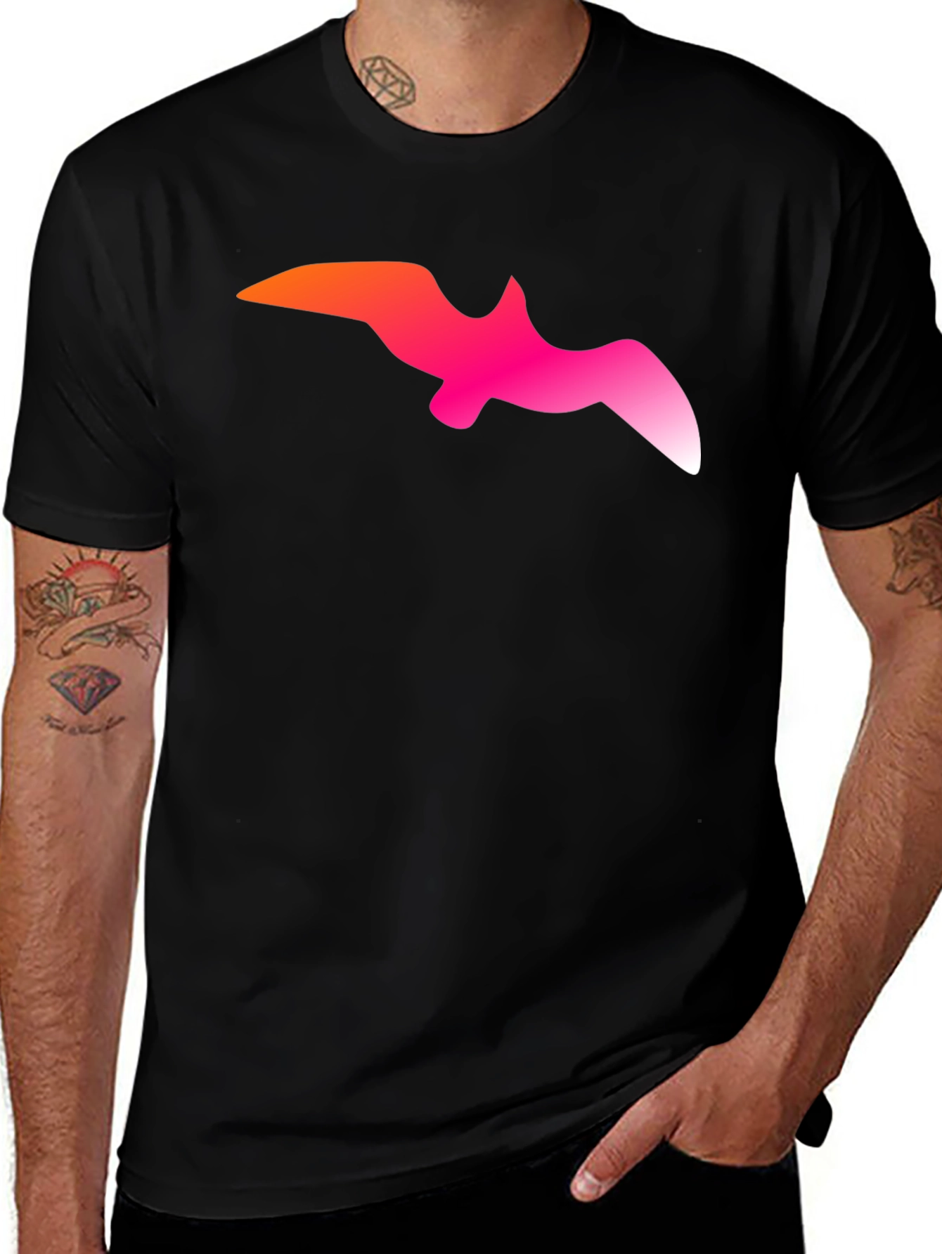 Gradient Bird Graphic Black T-Shirt