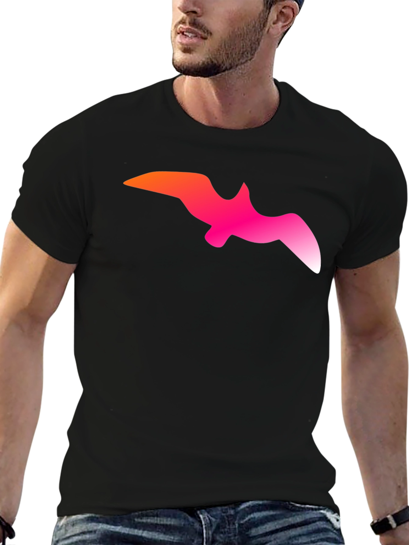 Gradient Bird Graphic Black T-Shirt