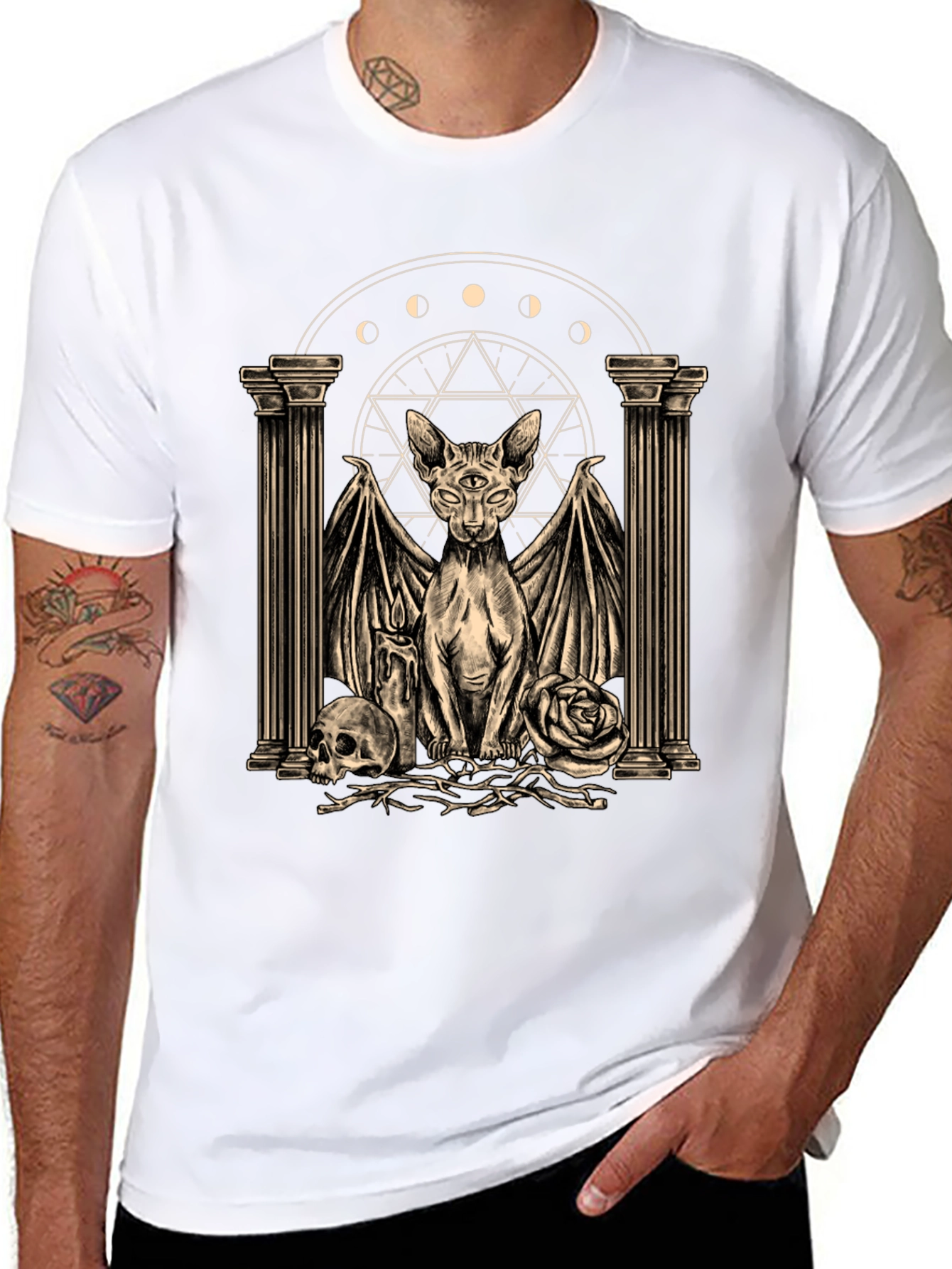 Mystic Cat Graphic Tee - Occult Style Shirt