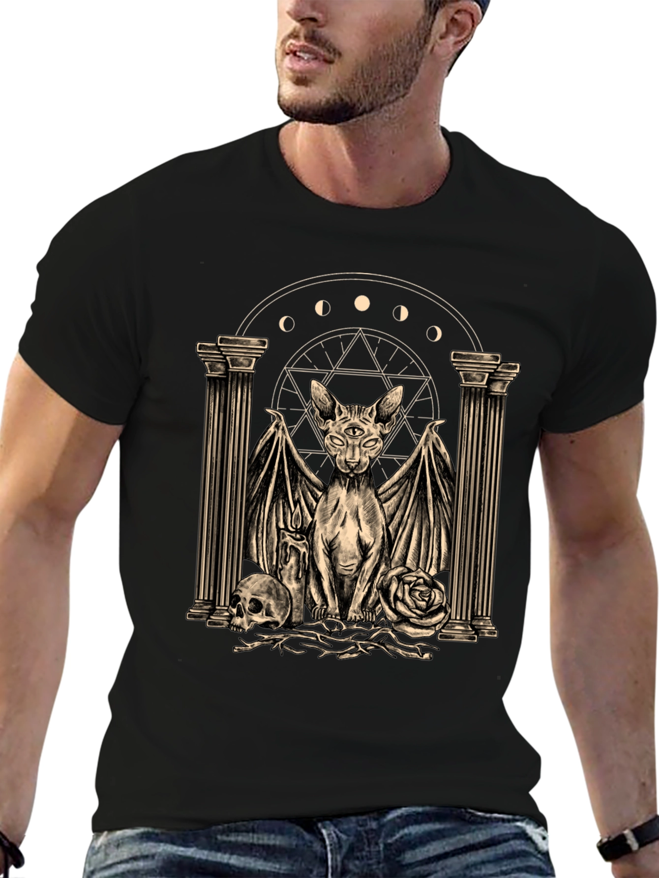 Mystic Cat Graphic Tee - Occult Style Shirt