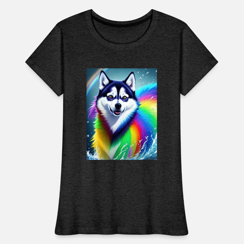 Husky dog with rainbow splashes of colors