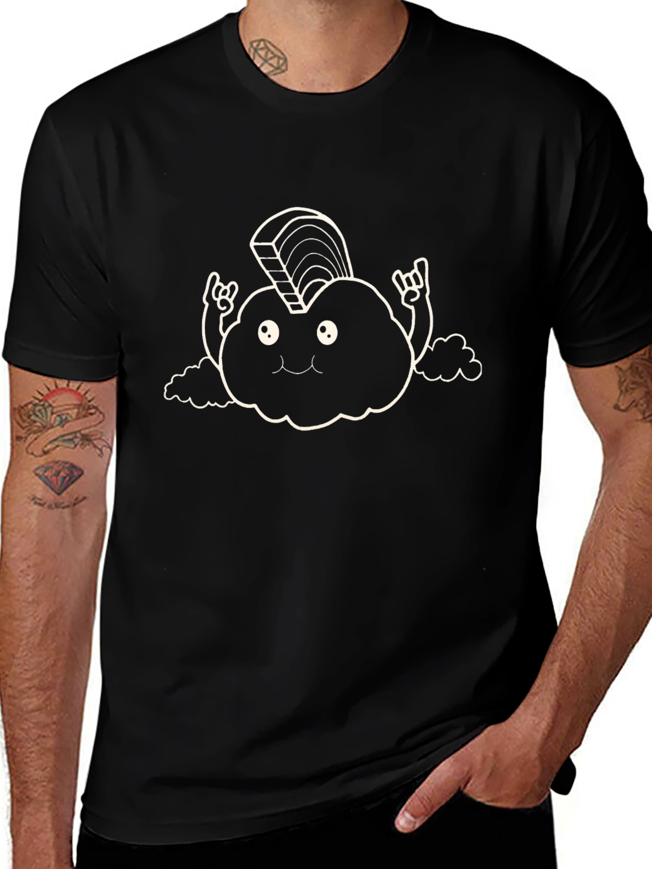 Funny Cloud Rocker Graphic T-Shirt - Black Cotton Tee