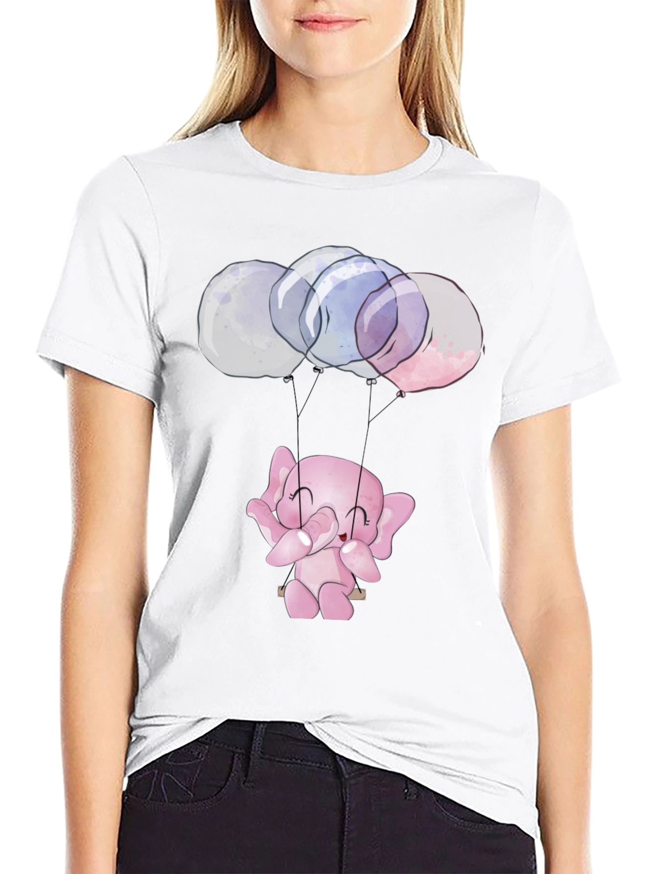 Cute Elephant Balloons Graphic T-Shirt