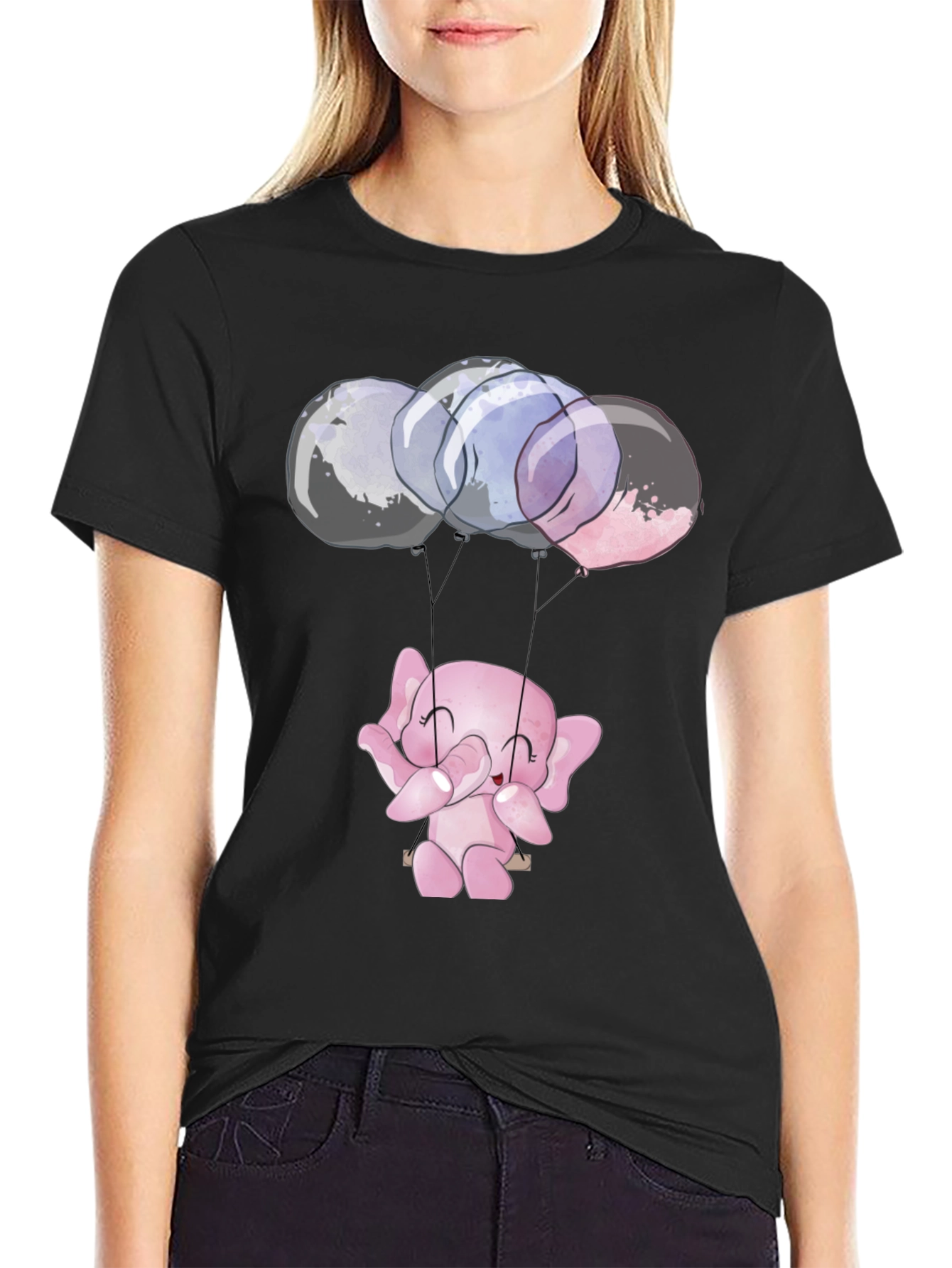 Cute Elephant Balloons Graphic T-Shirt