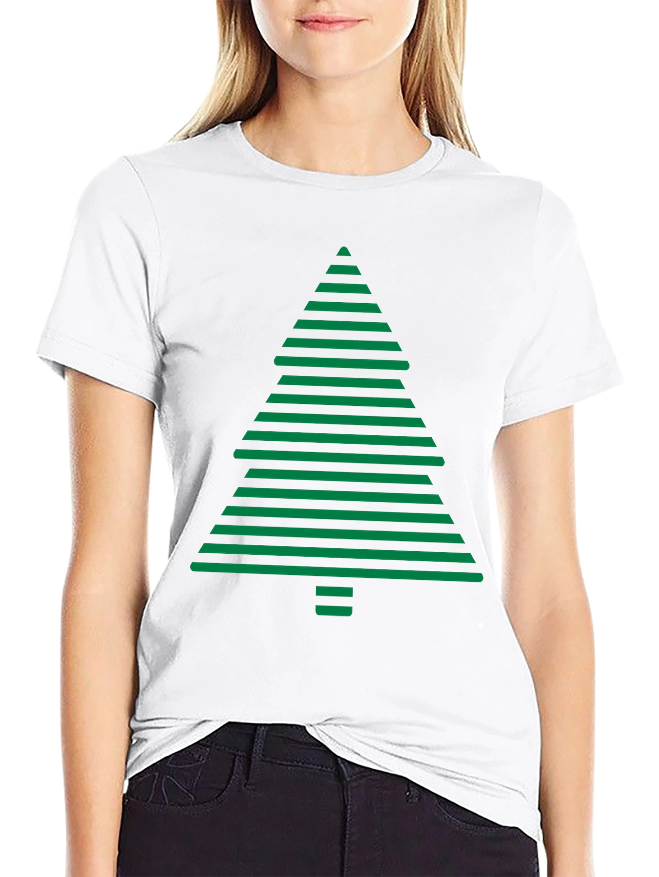 Striped Christmas Tree Graphic Tee - Holiday Style