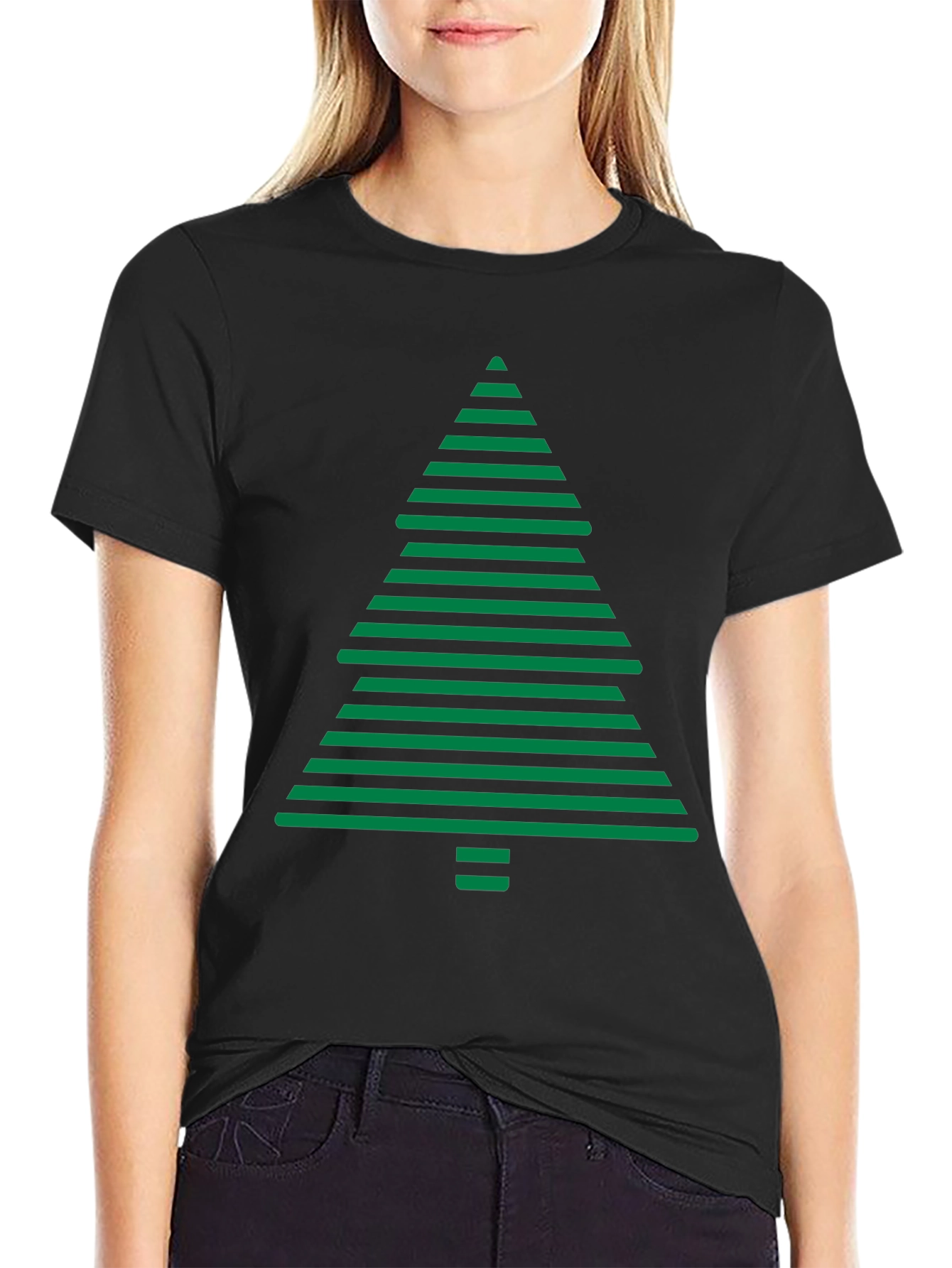 Striped Christmas Tree Graphic Tee - Holiday Style