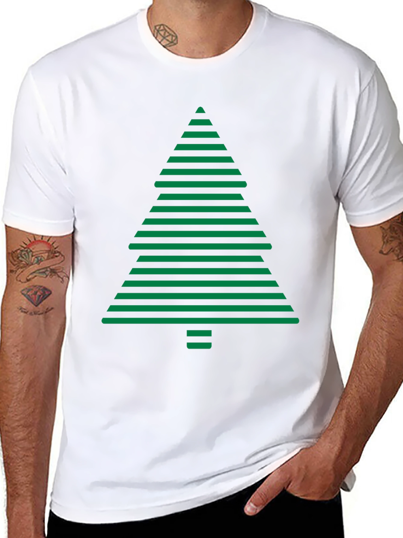 Striped Christmas Tree Graphic Tee - Holiday Style