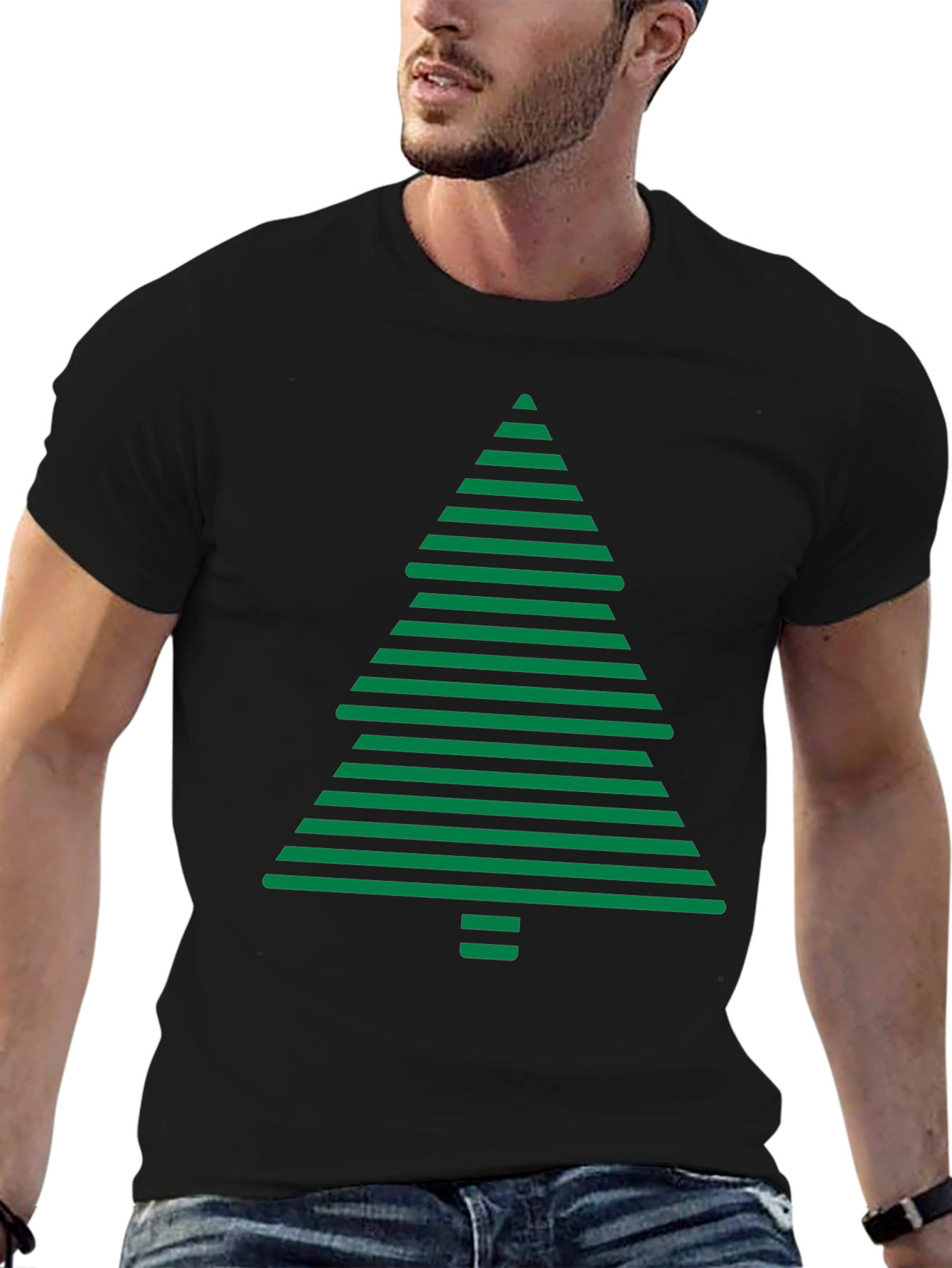 Striped Christmas Tree Graphic Tee - Holiday Style