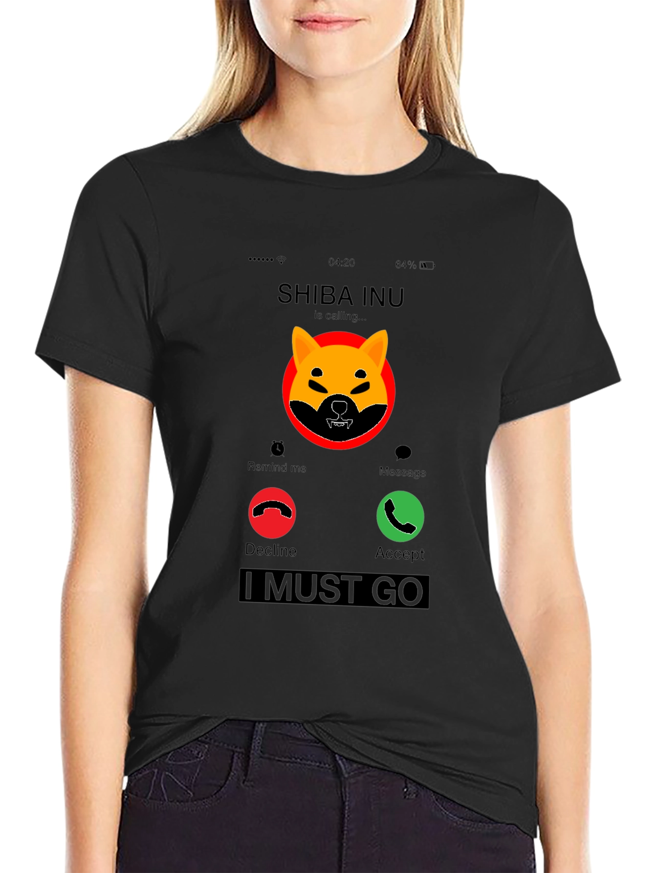 Shiba Inu Calling Black T-Shirt