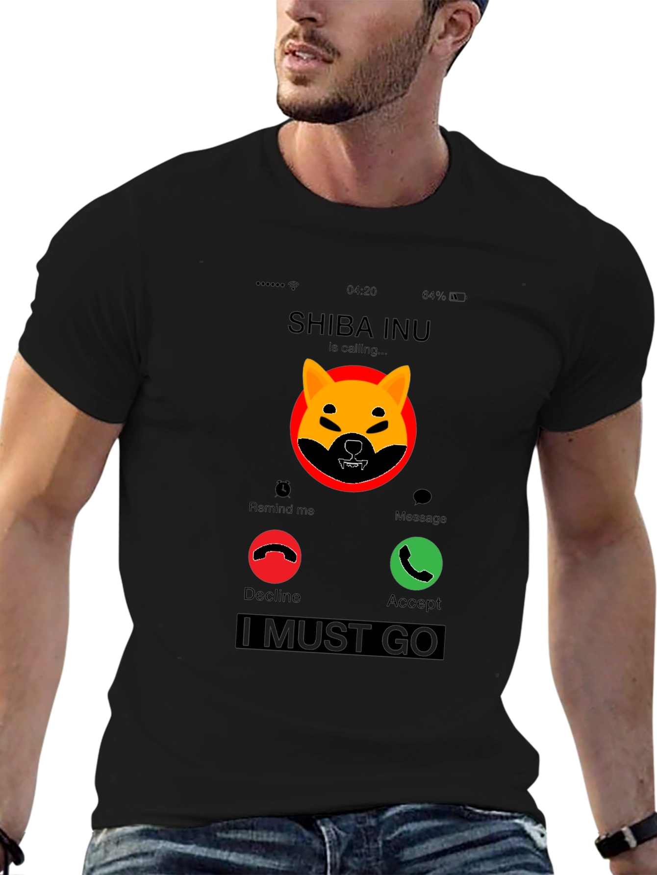 Shiba Inu Calling Black T-Shirt