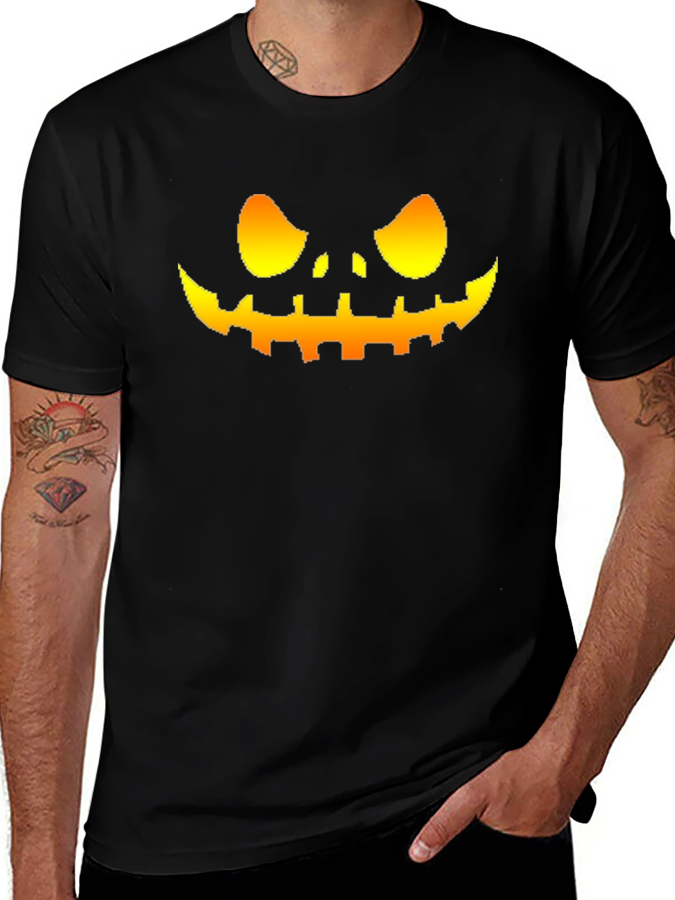 Mens Halloween Pumpkin Face Graphic T-Shirt