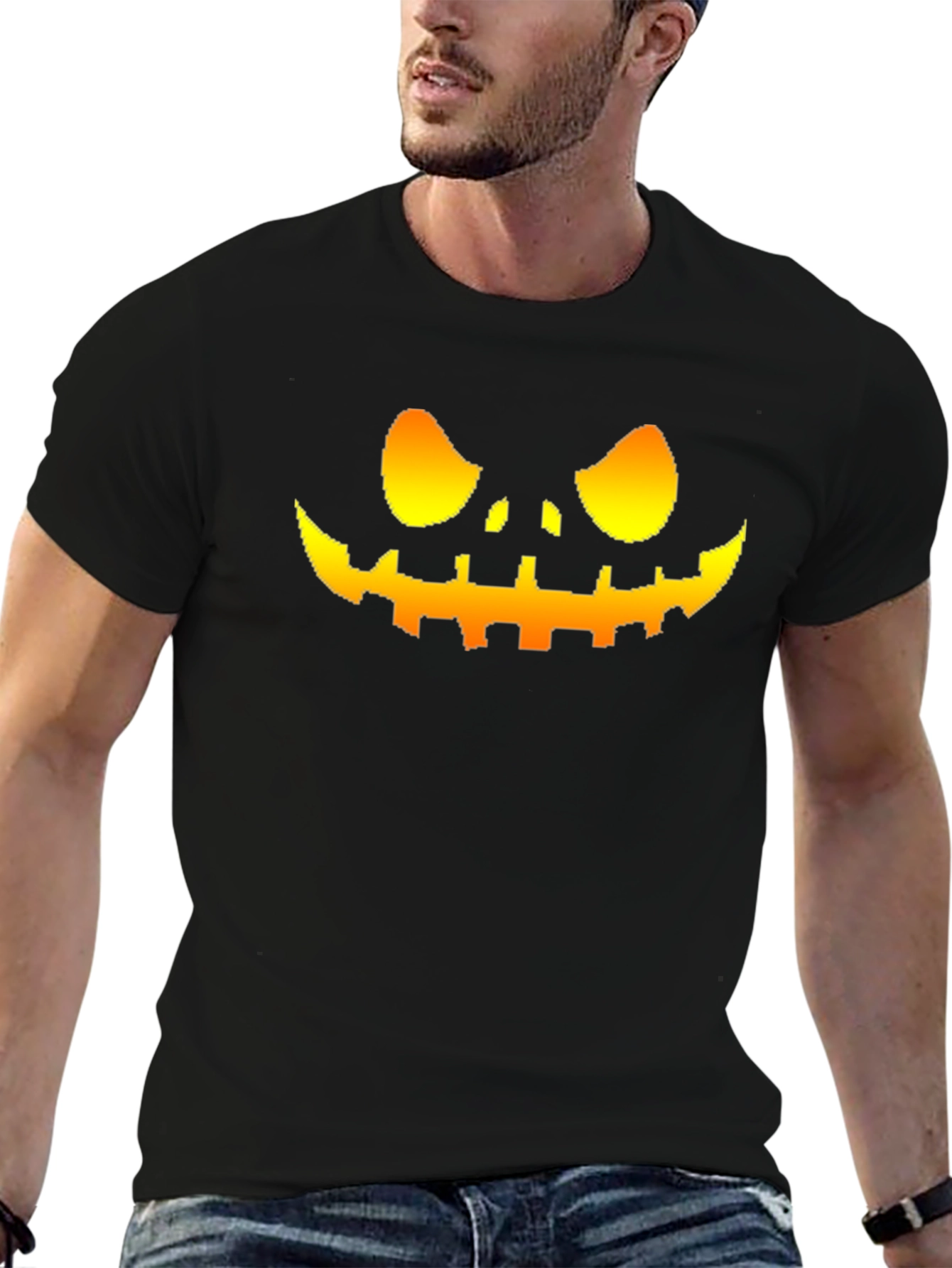 Mens Halloween Pumpkin Face Graphic T-Shirt