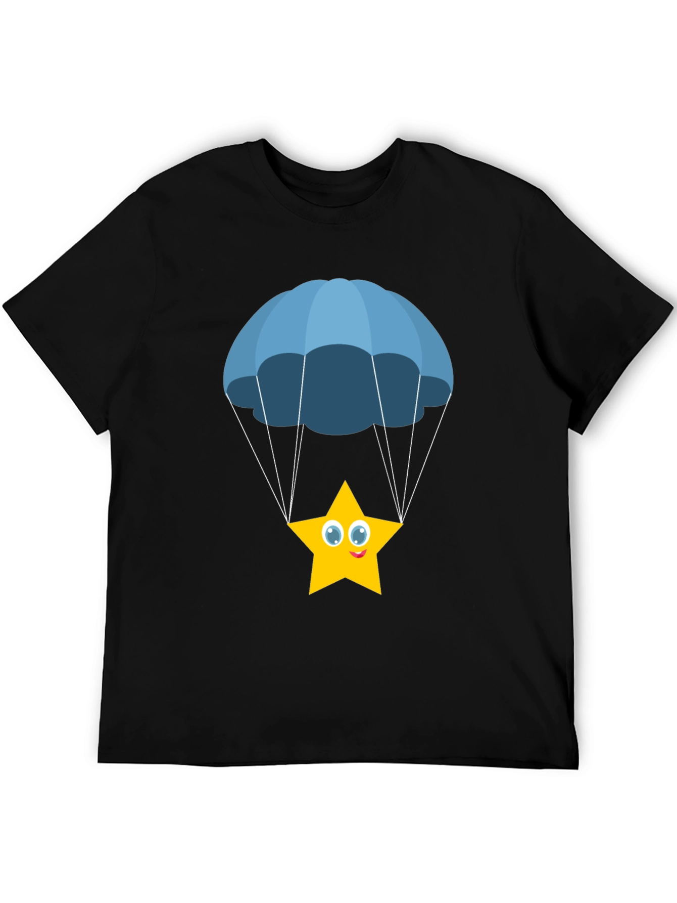 Cute Star Parachute Graphic Tee - Black Cotton