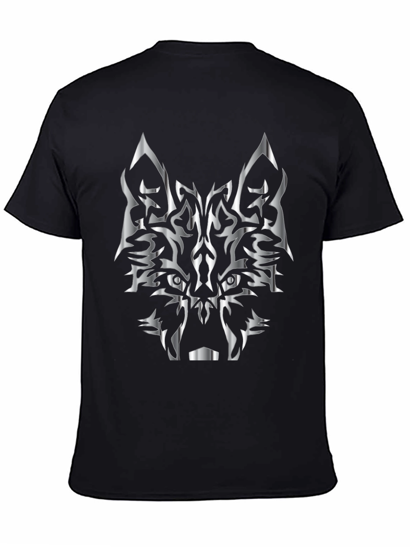 Tribal Wolf Head Graphic Black Tee
