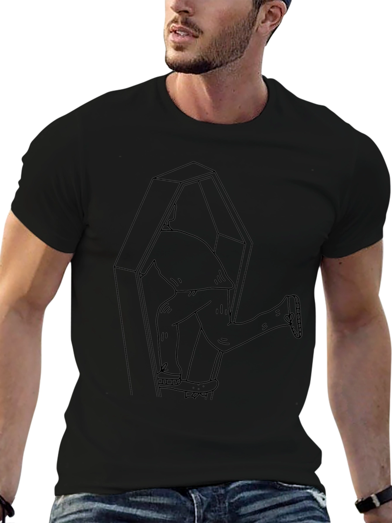 Funny Coffin Escape Mens Black T-Shirt