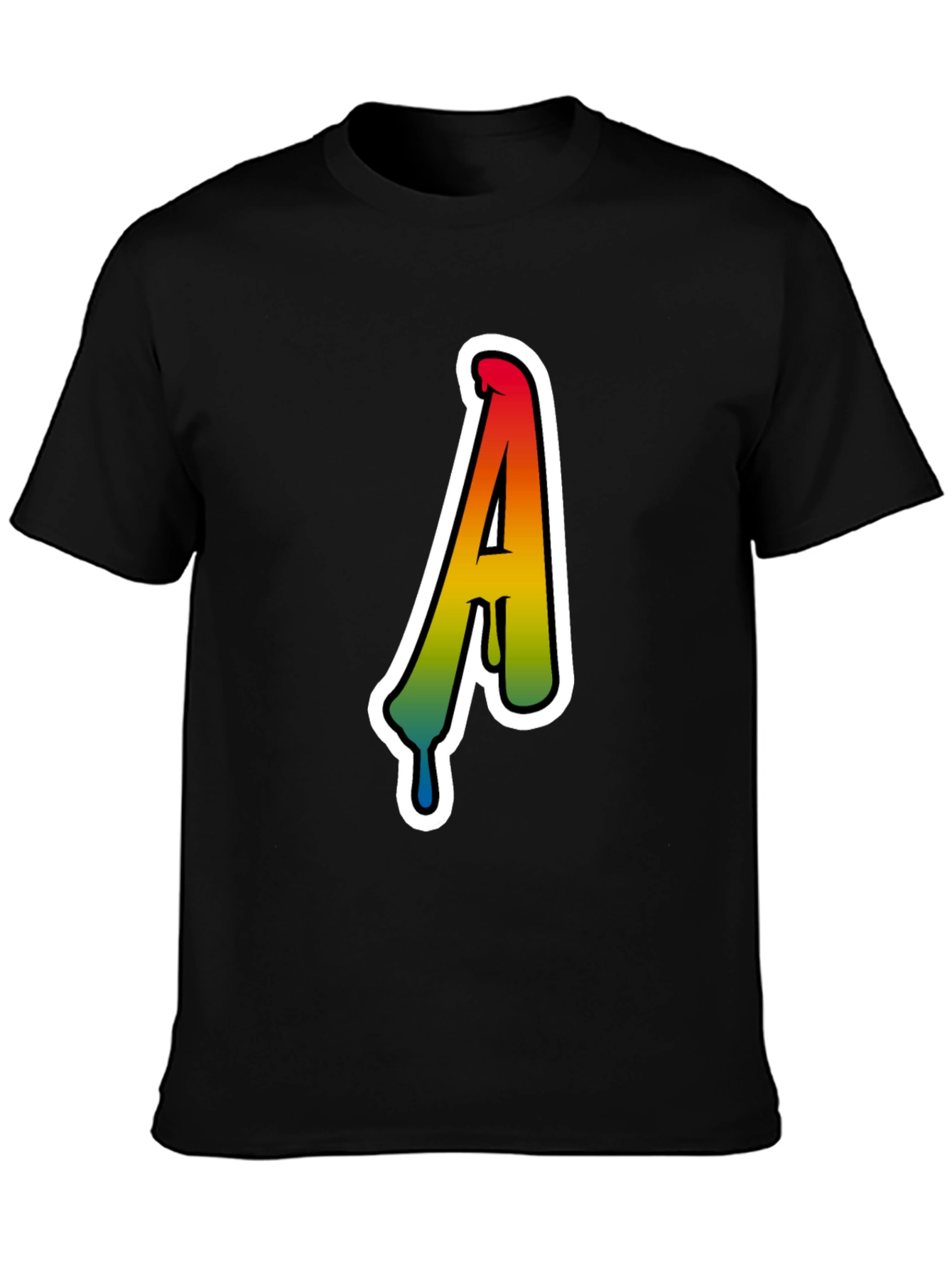 Rainbow Drip Letter A Black T-Shirt