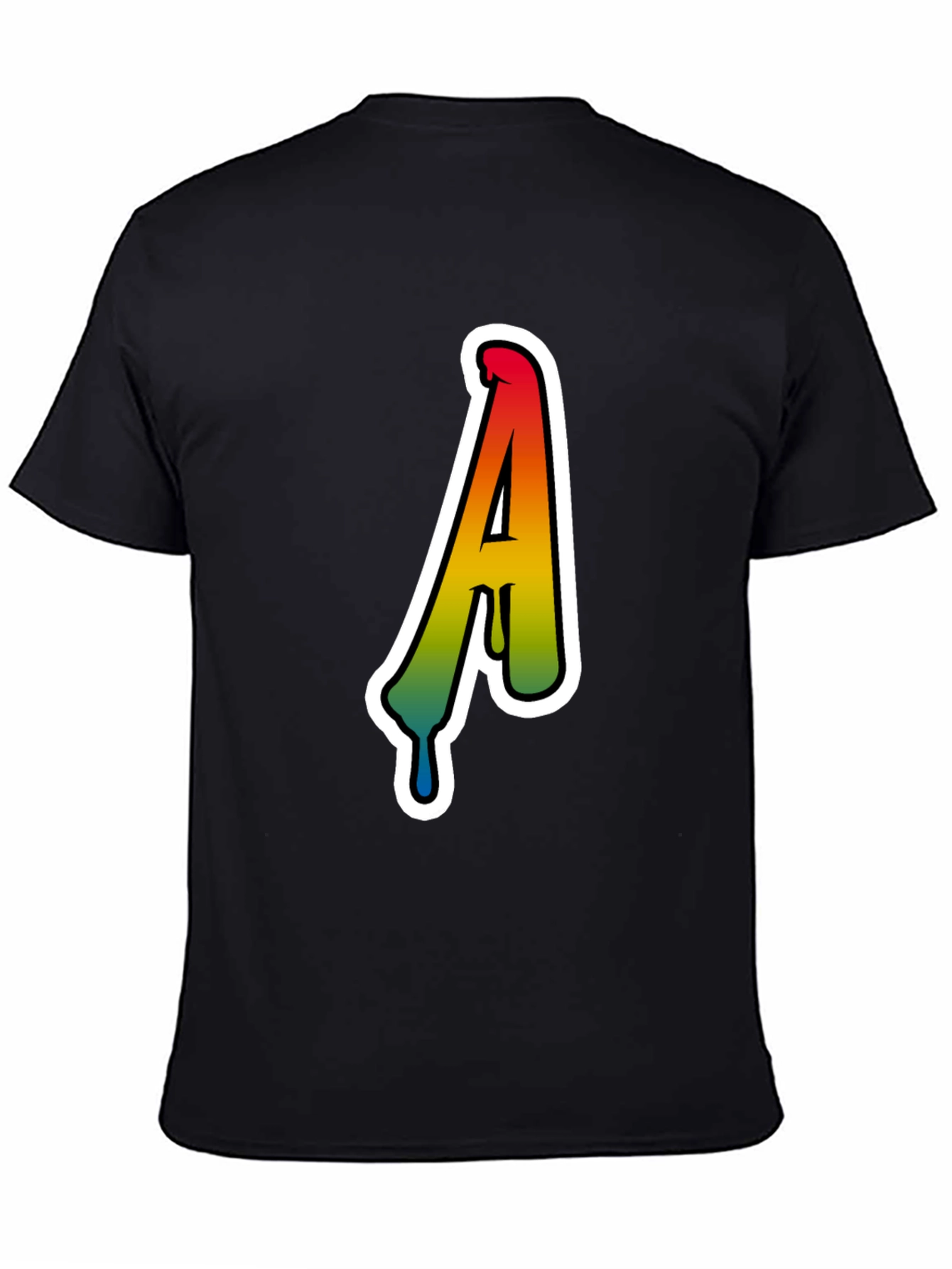 Rainbow Drip Letter A Black T-Shirt