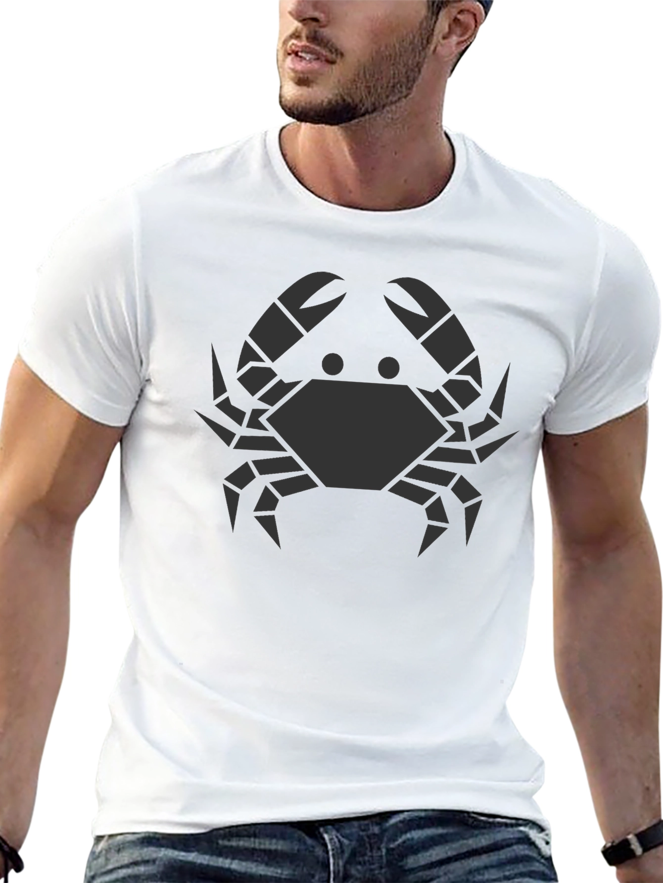 Geometric Crab Graphic Tee - Black Cotton T-Shirt