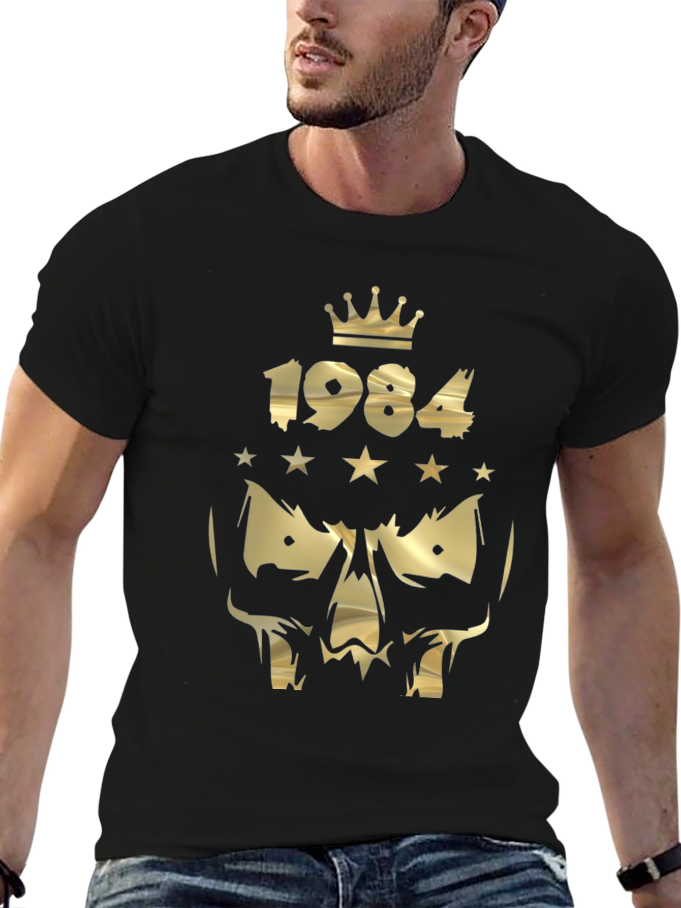 1984 Skull Graphic T-Shirt - Gold Print Design