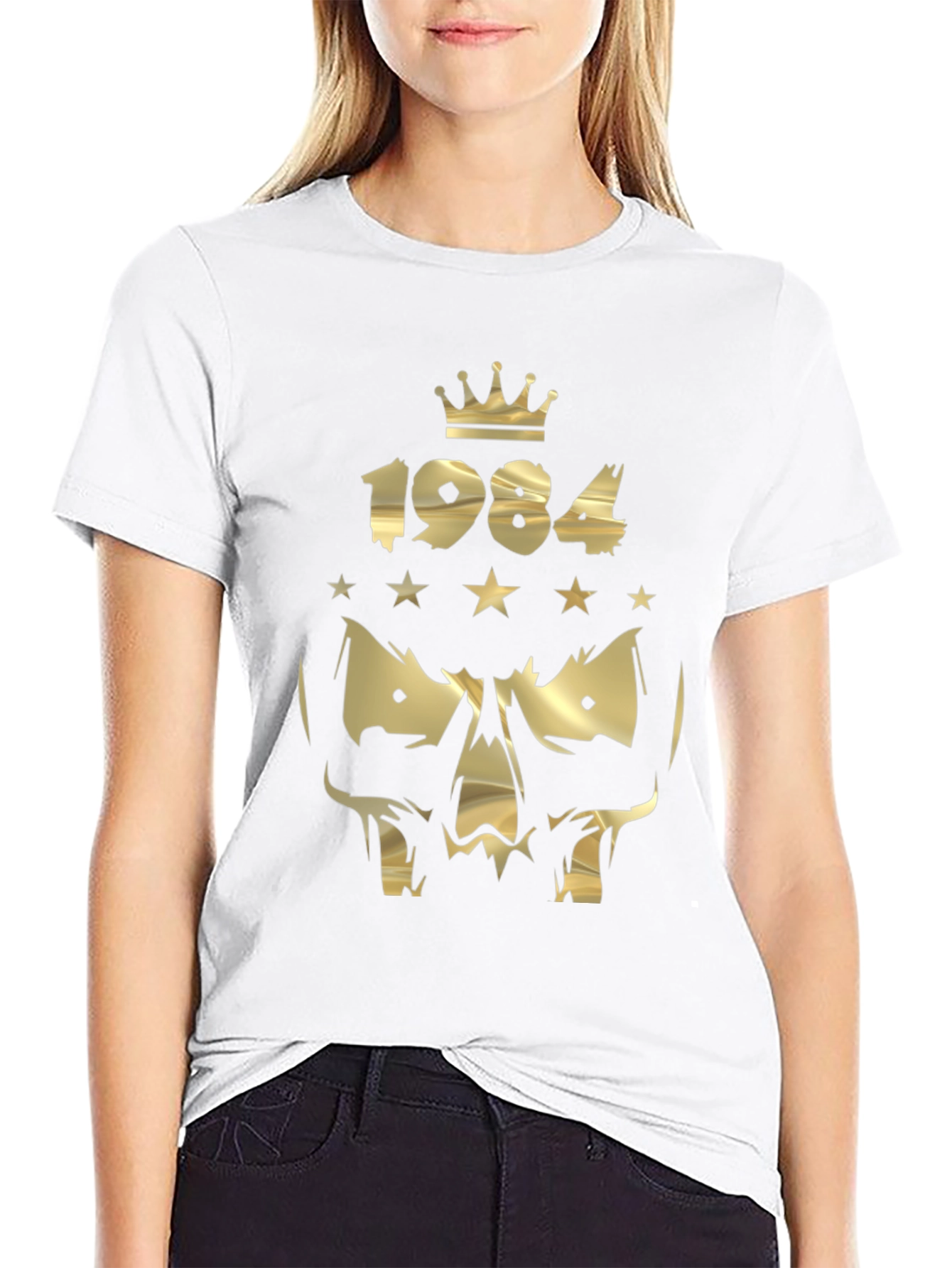 1984 Skull Graphic T-Shirt - Gold Print Design