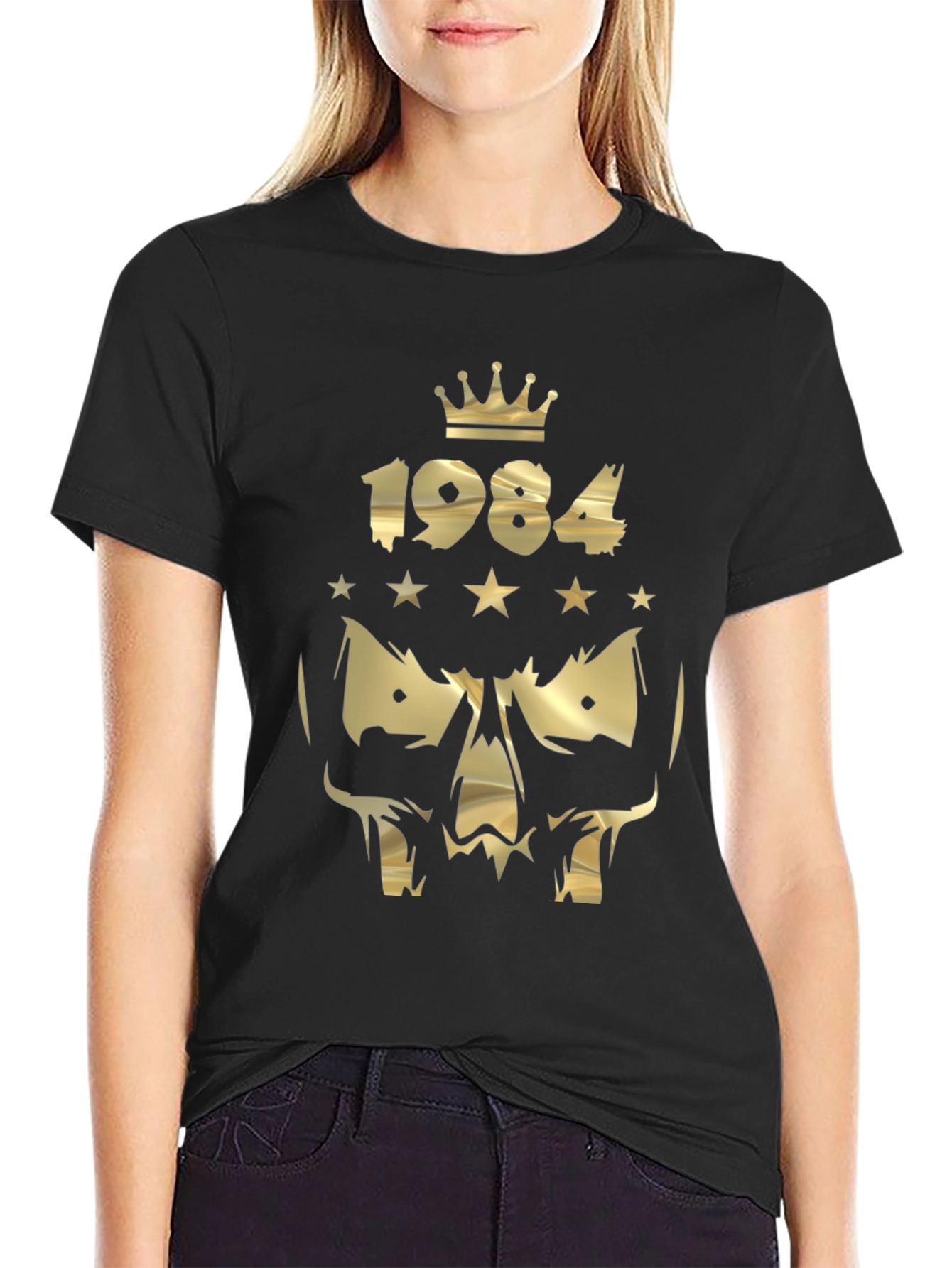 1984 Skull Graphic T-Shirt - Gold Print Design