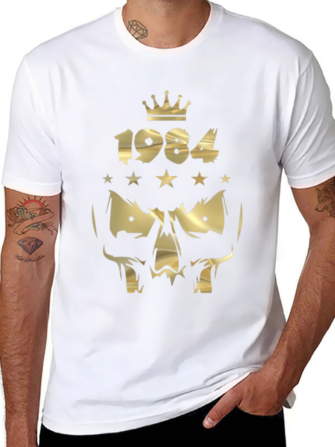 1984 Skull Graphic T-Shirt - Gold Print Design