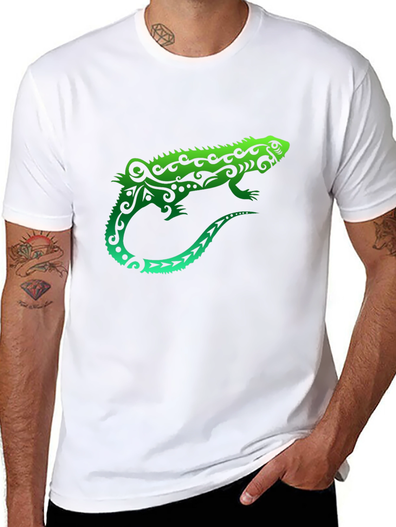 Tribal Iguana Black T-Shirt - Unique Design