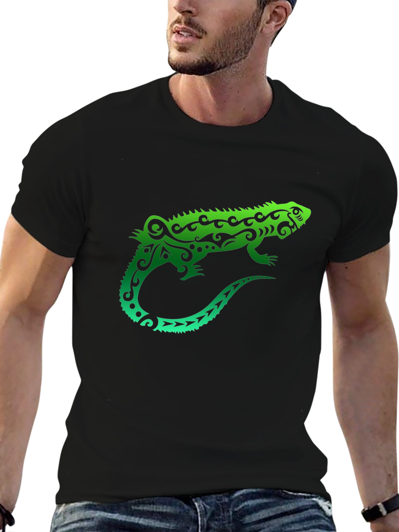 Tribal Iguana Black T-Shirt - Unique Design