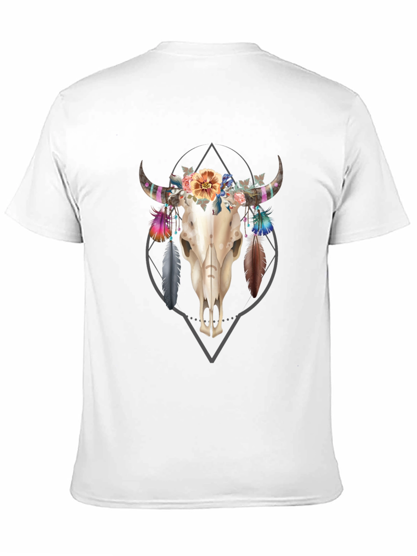 Floral Bull Skull Graphic Tee - Black