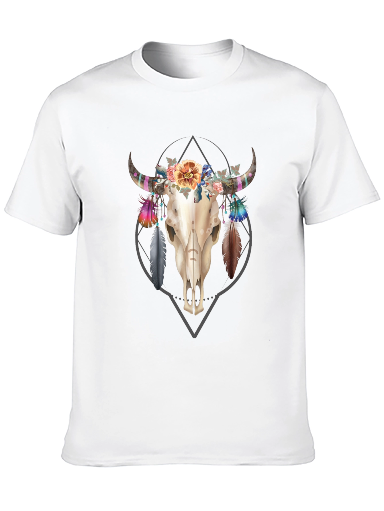 Floral Bull Skull Graphic Tee - Black