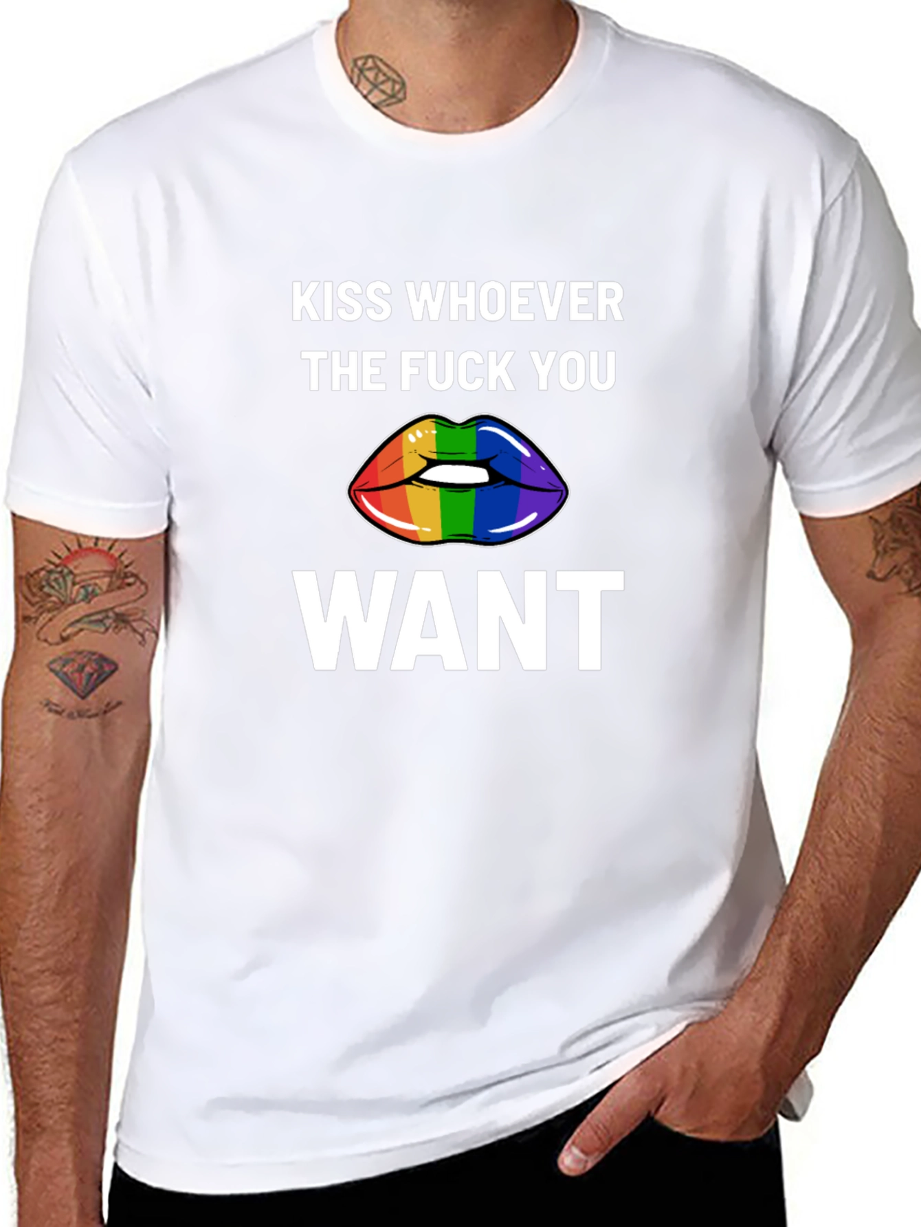 Kiss Whoever You Want Rainbow Lips Graphic Tee