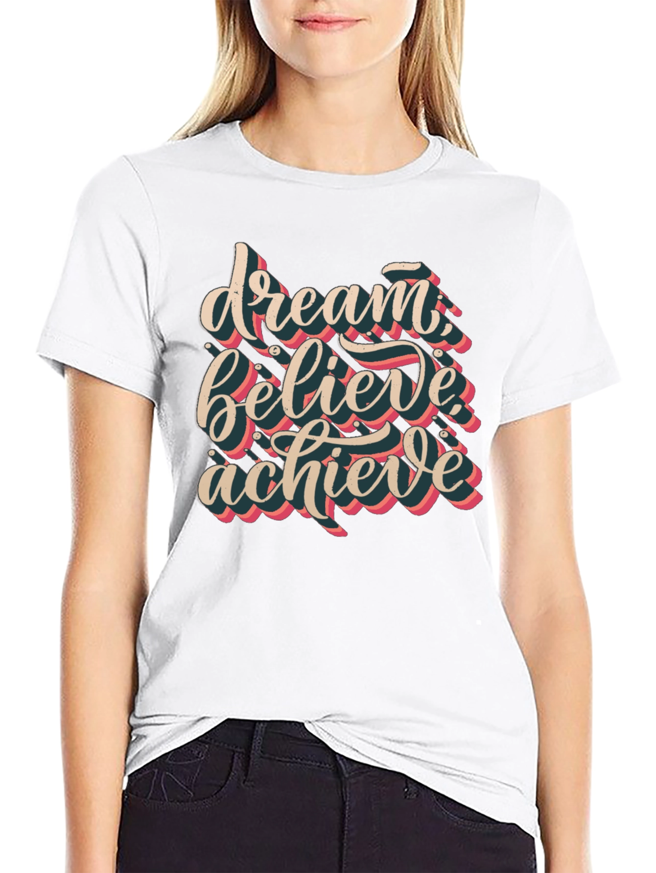 Dream Believe Achieve Graphic Tee - Black